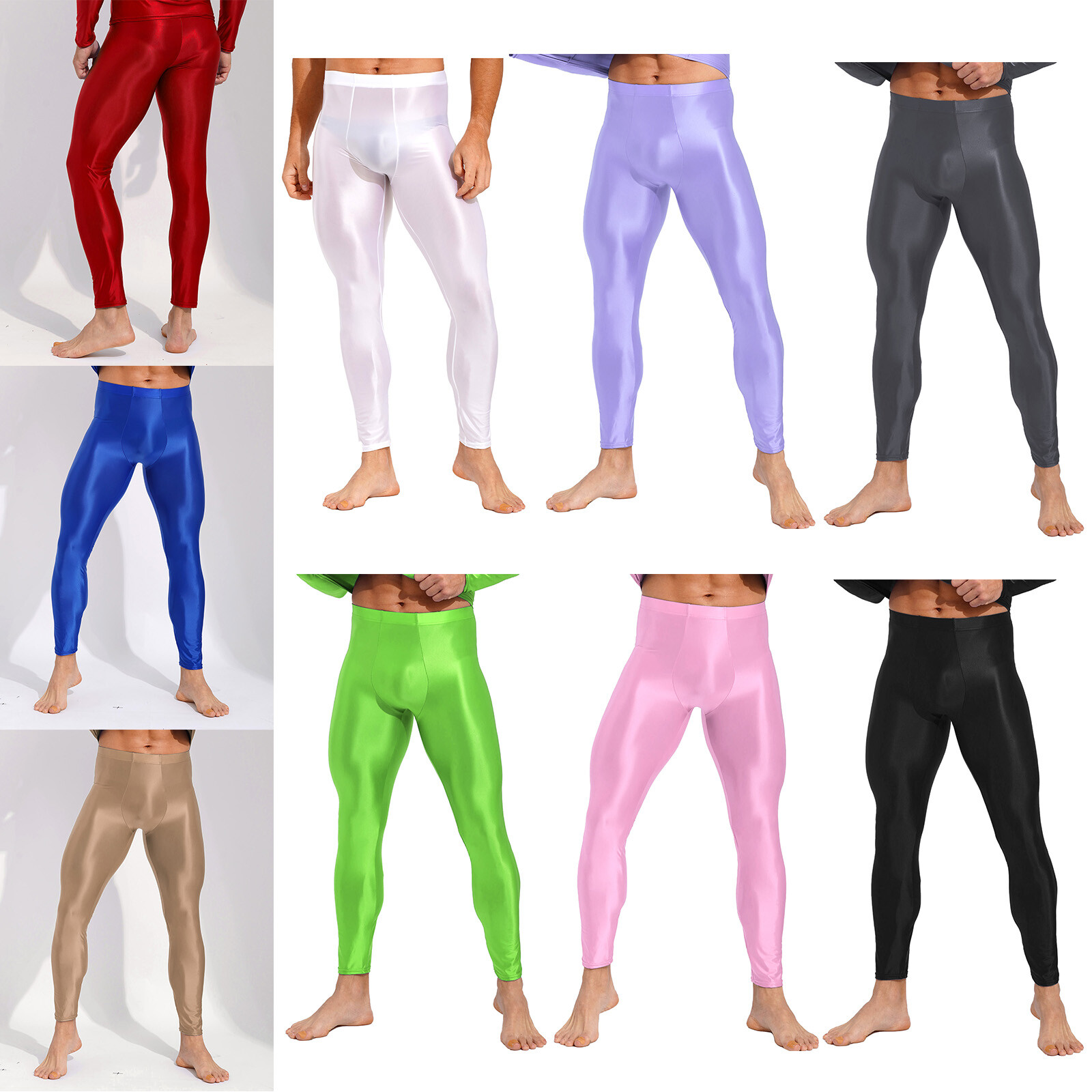 Mens Bulge Pouch Skinny Long Trouser Solid Color Leggings Compression Pants