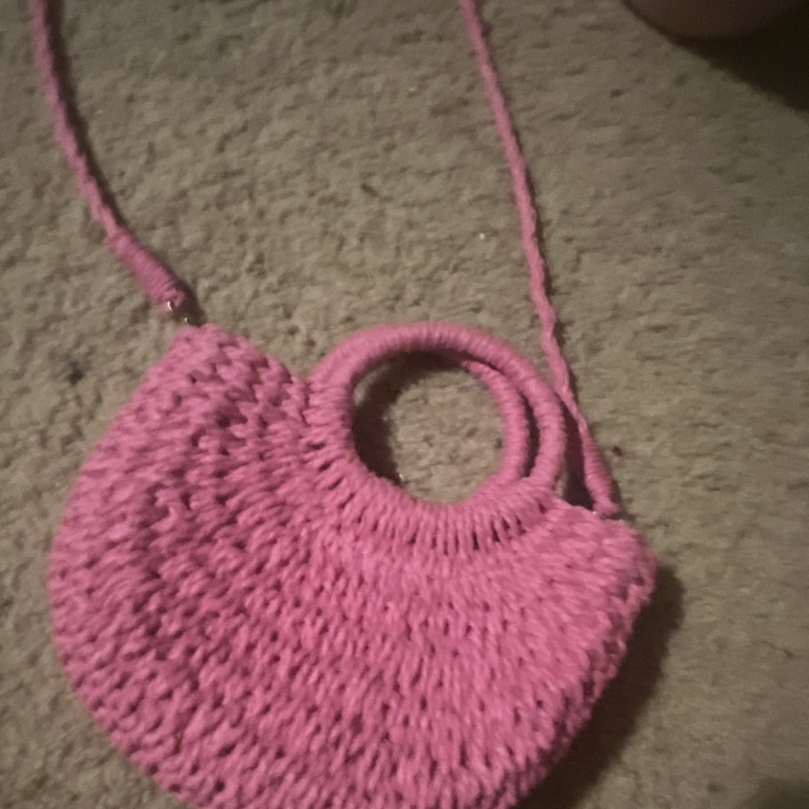 Women’s Pink Half Moon Crossbody Bag Woven Pattern with Cross-Body Strap