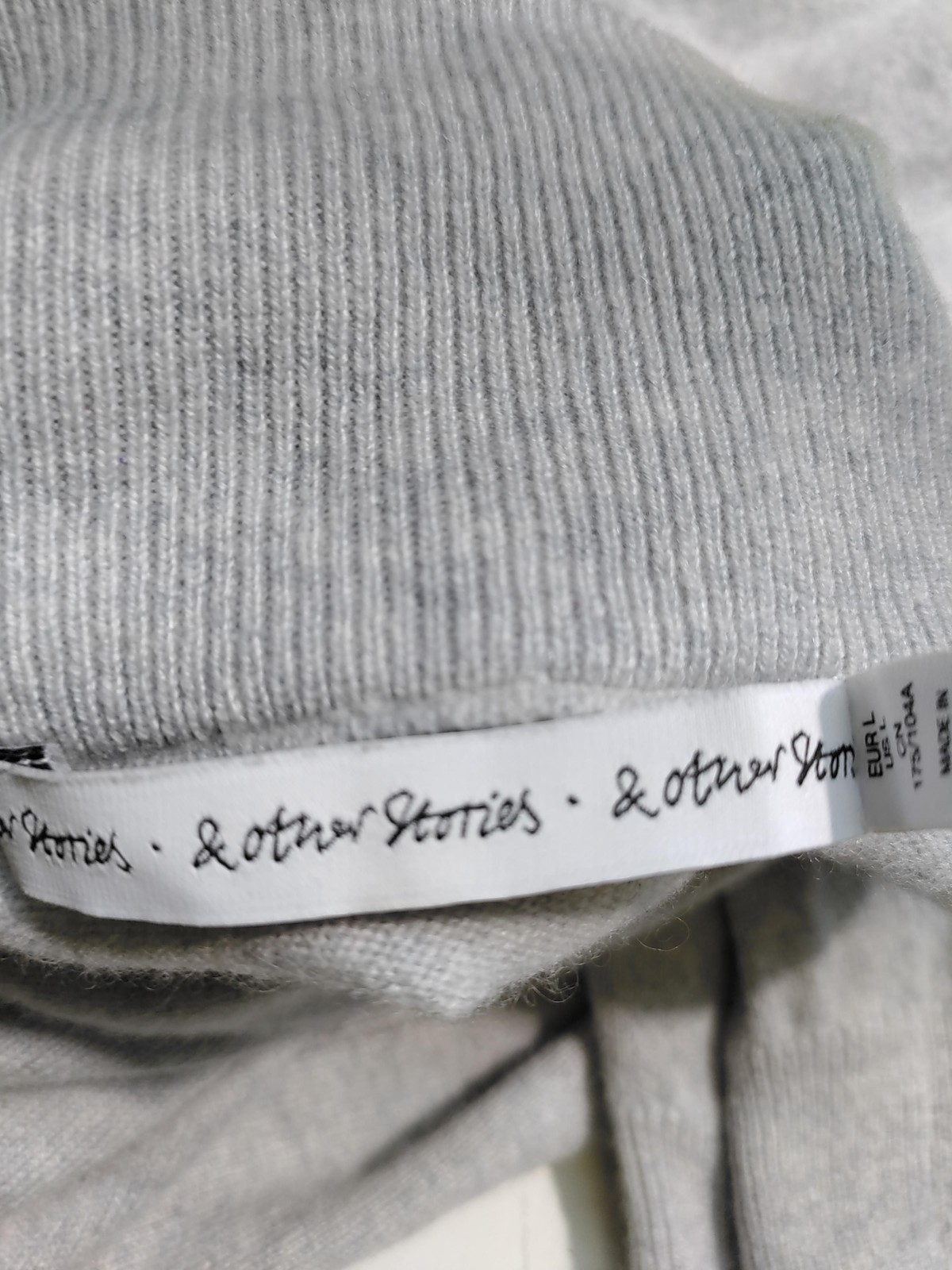 & Other Stories Women’s Jumper L Grey 100% Cashmere Mock Neck Pullover