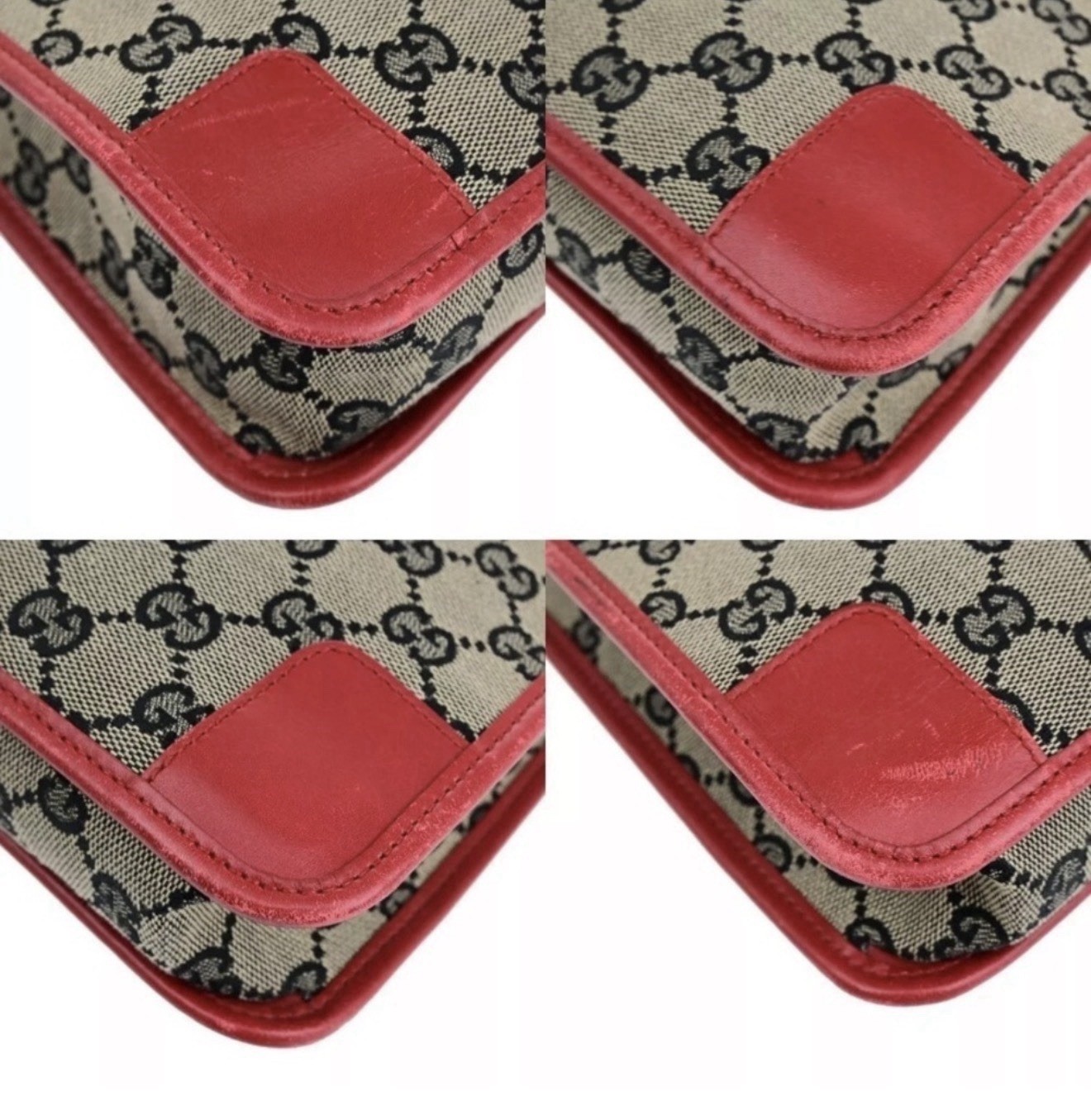 GUCCI Logo GG Pattern Canvas Leather Red Black Gold Shoulder Bag