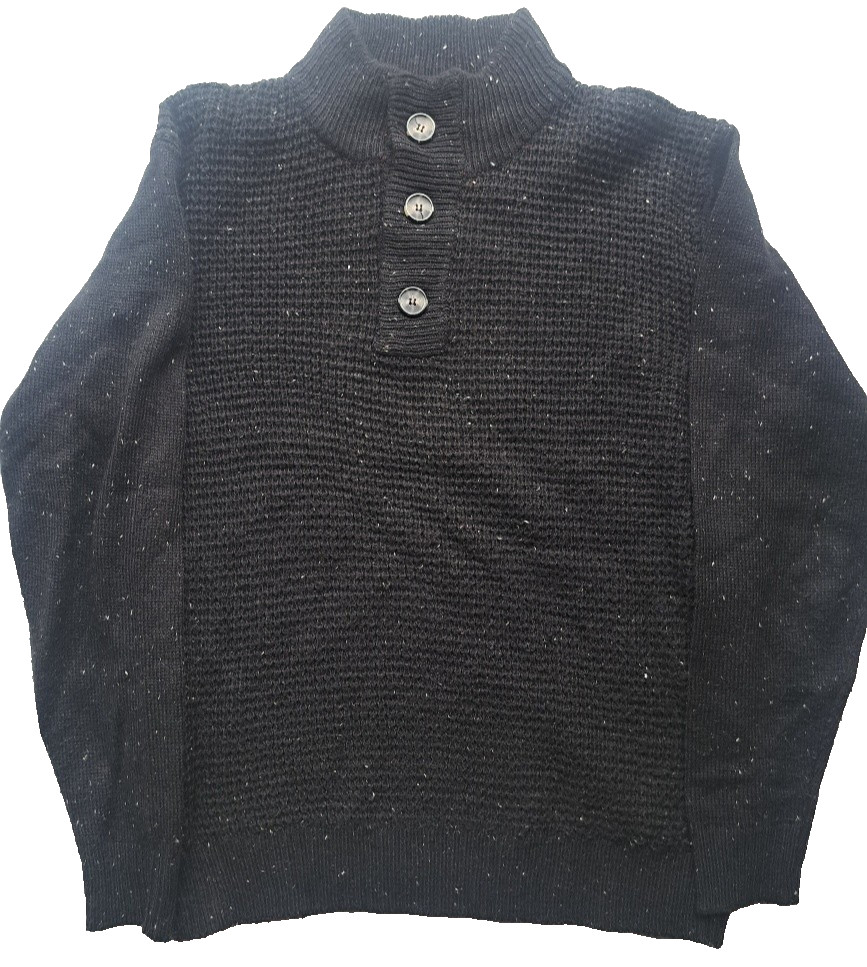 True Rock Men’s Black Textured Knit Sweater Mock Neck 3-Button Placket Size L/XL