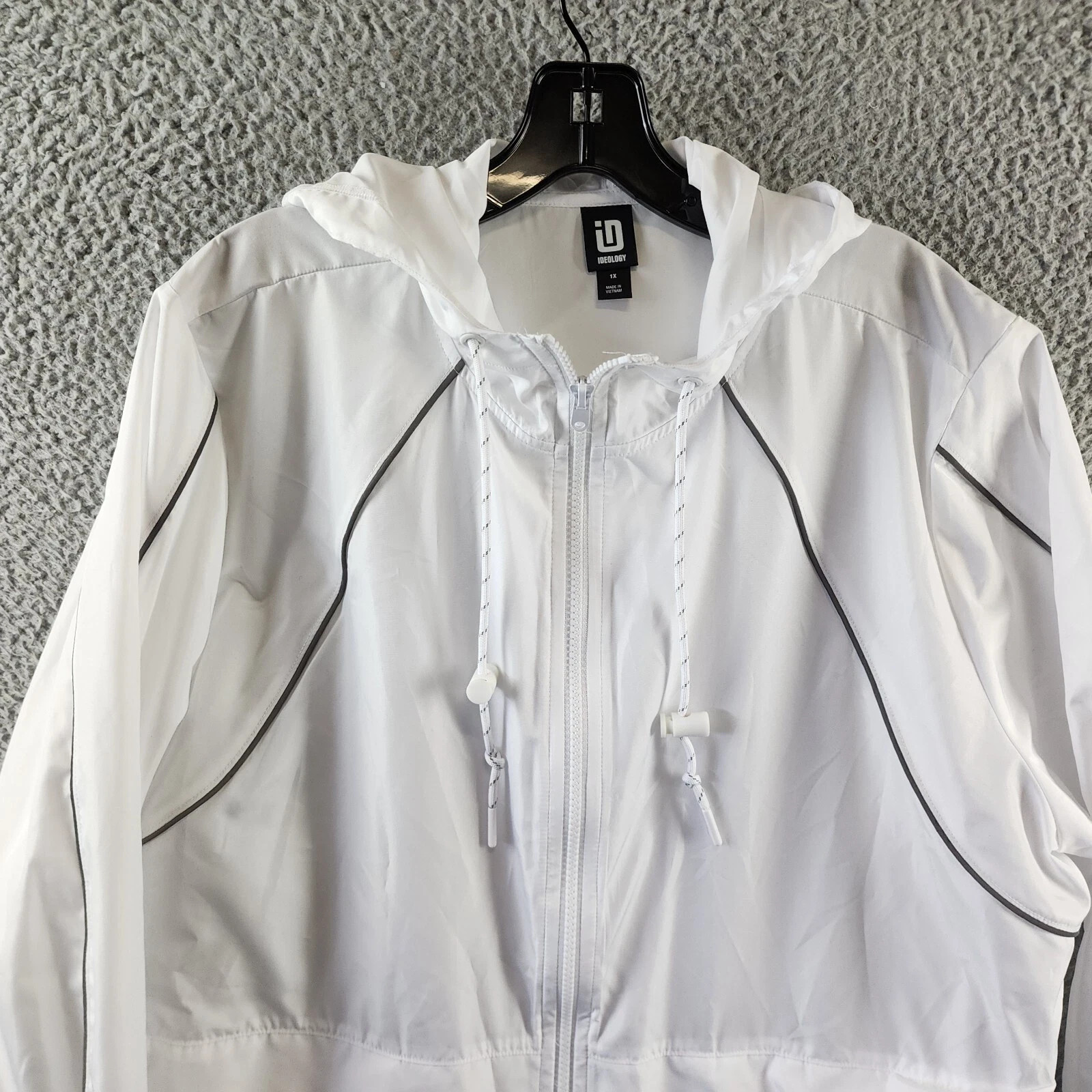 ID Ideology Plus Size Packable Zip-Front Hooded Jacket Womens Bright White New