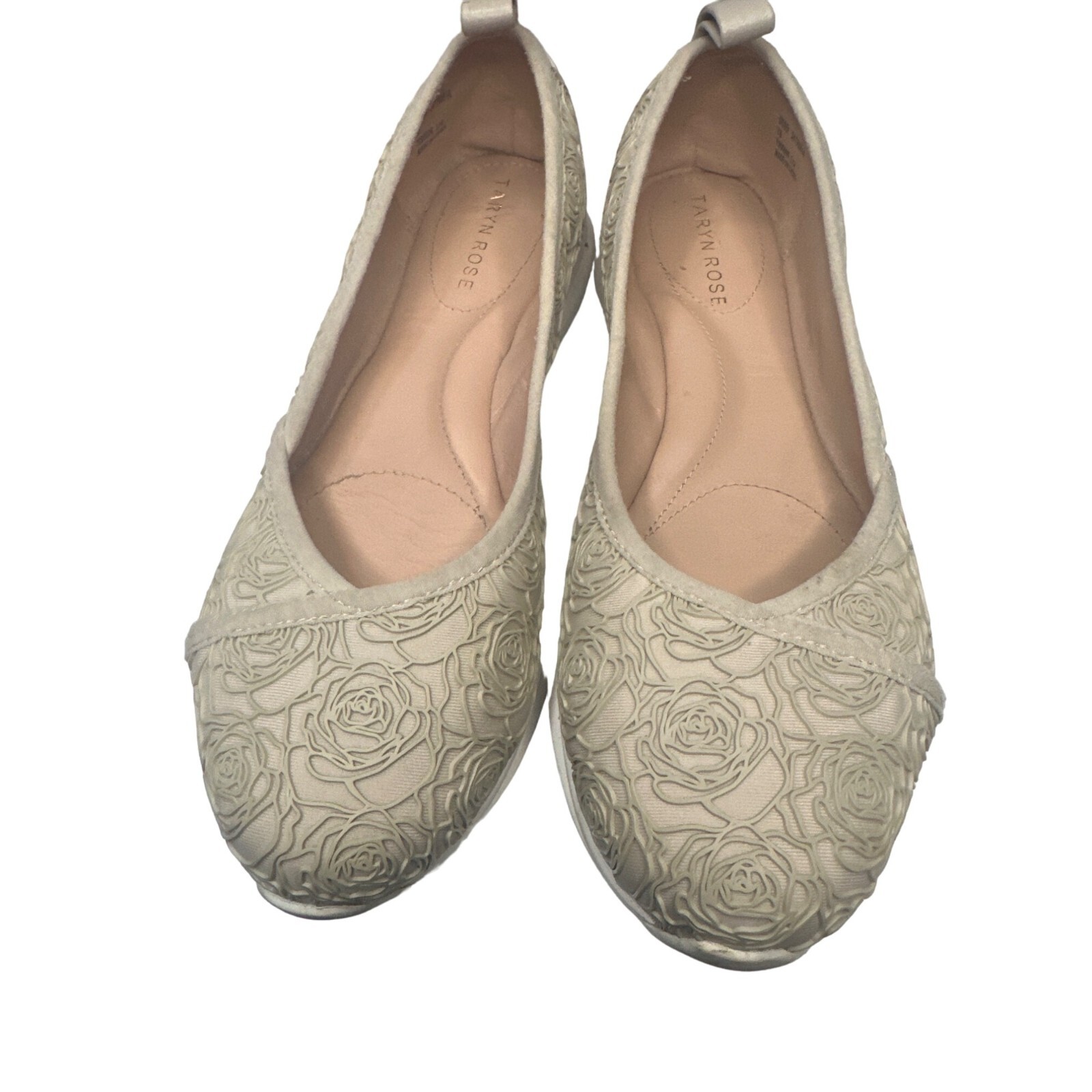 Taryn Rose Bobbi Sneaker Embossed Rose Design Textured Outsole Flat Floral Beige