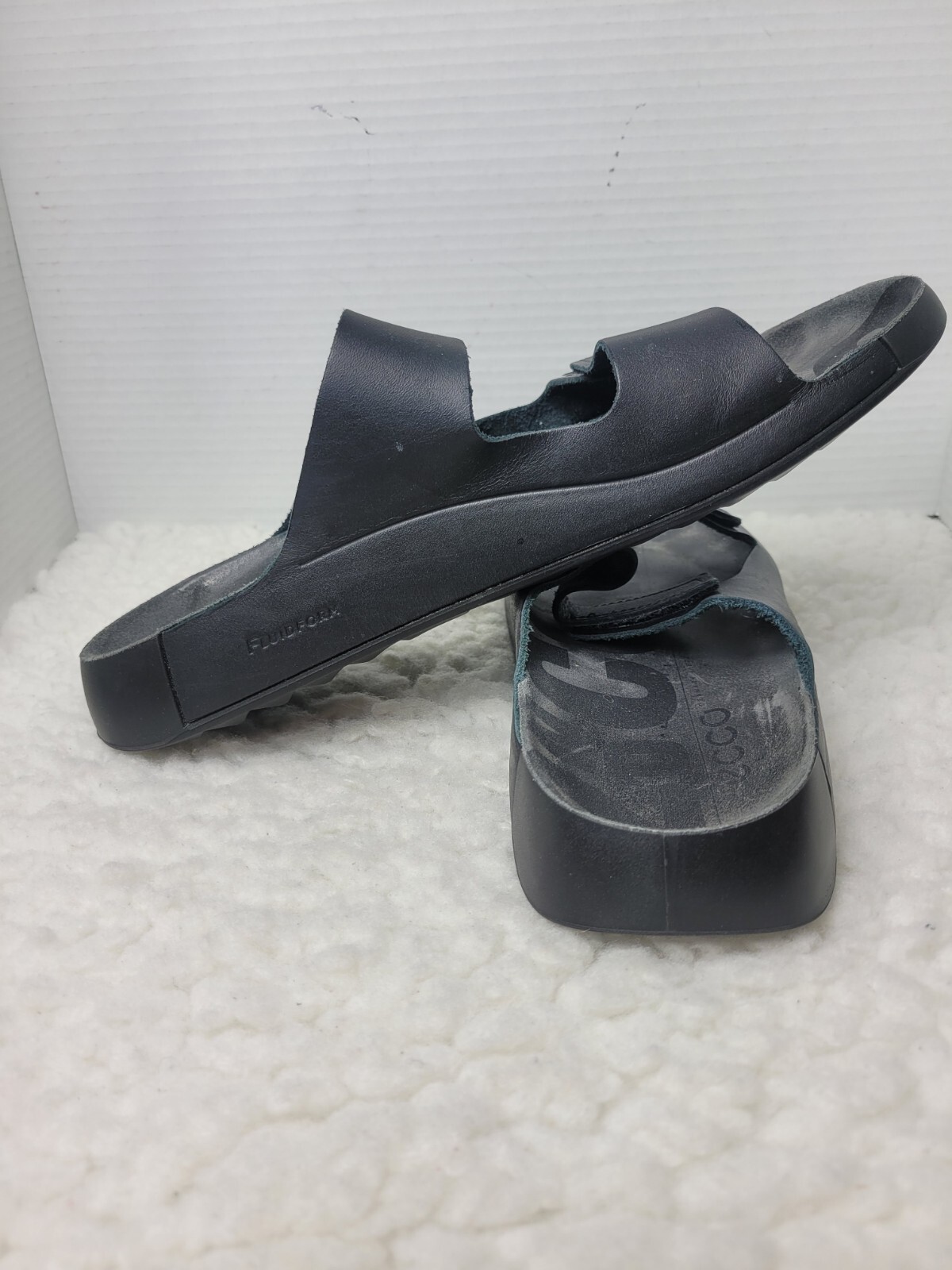 Ecco 2nd Cozmo Sandals Men’s Size 13 Black Leather Double Strap Comfort Slide