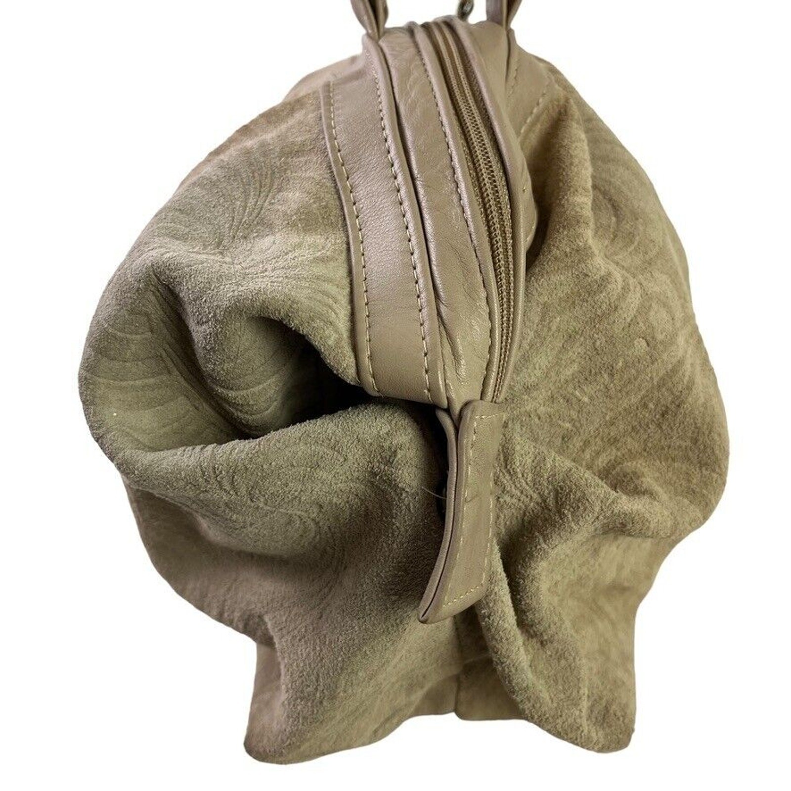 Stone Mountain Suede Embossed Swirl Print Large Double Handle Handbag Purse Bag