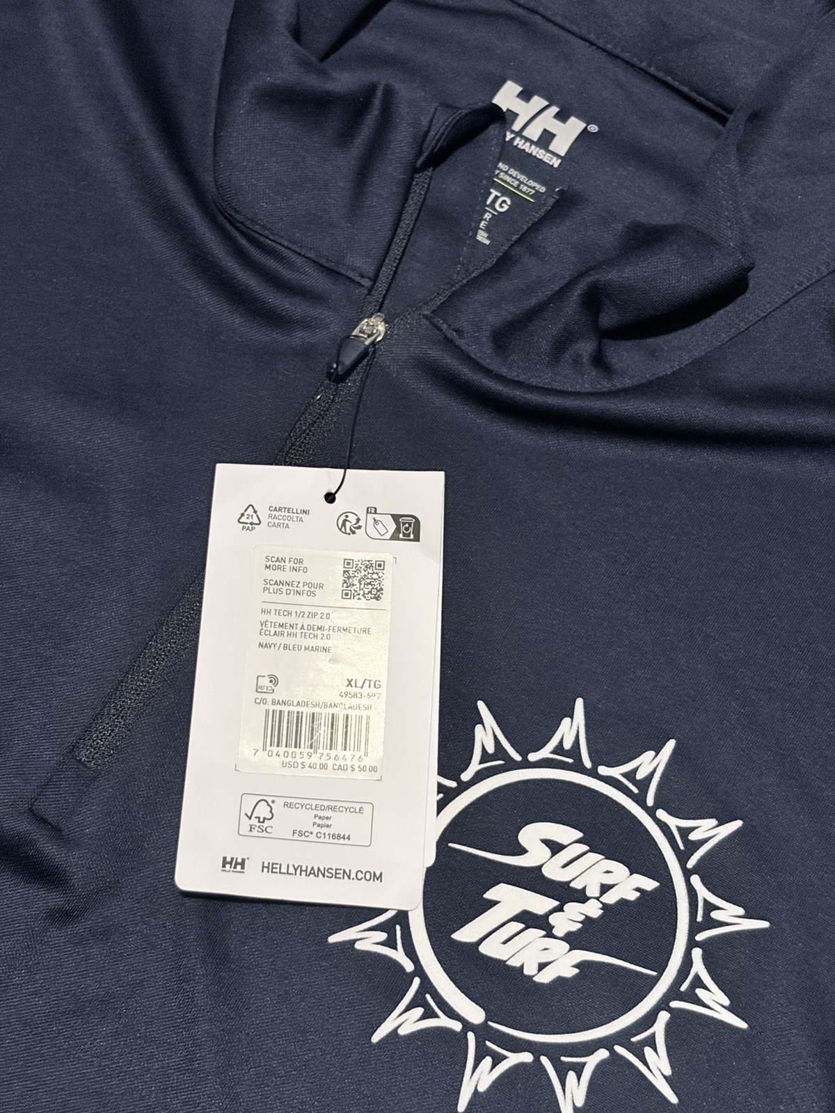 Helly Hansen HH Tech 1/2 Zip Lightweight Pullover Navy Blue Mens Size XL NWT