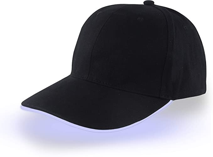 White LED Light Black Baseball Cap Hat Glow Brim Night Party Adjustable -Running