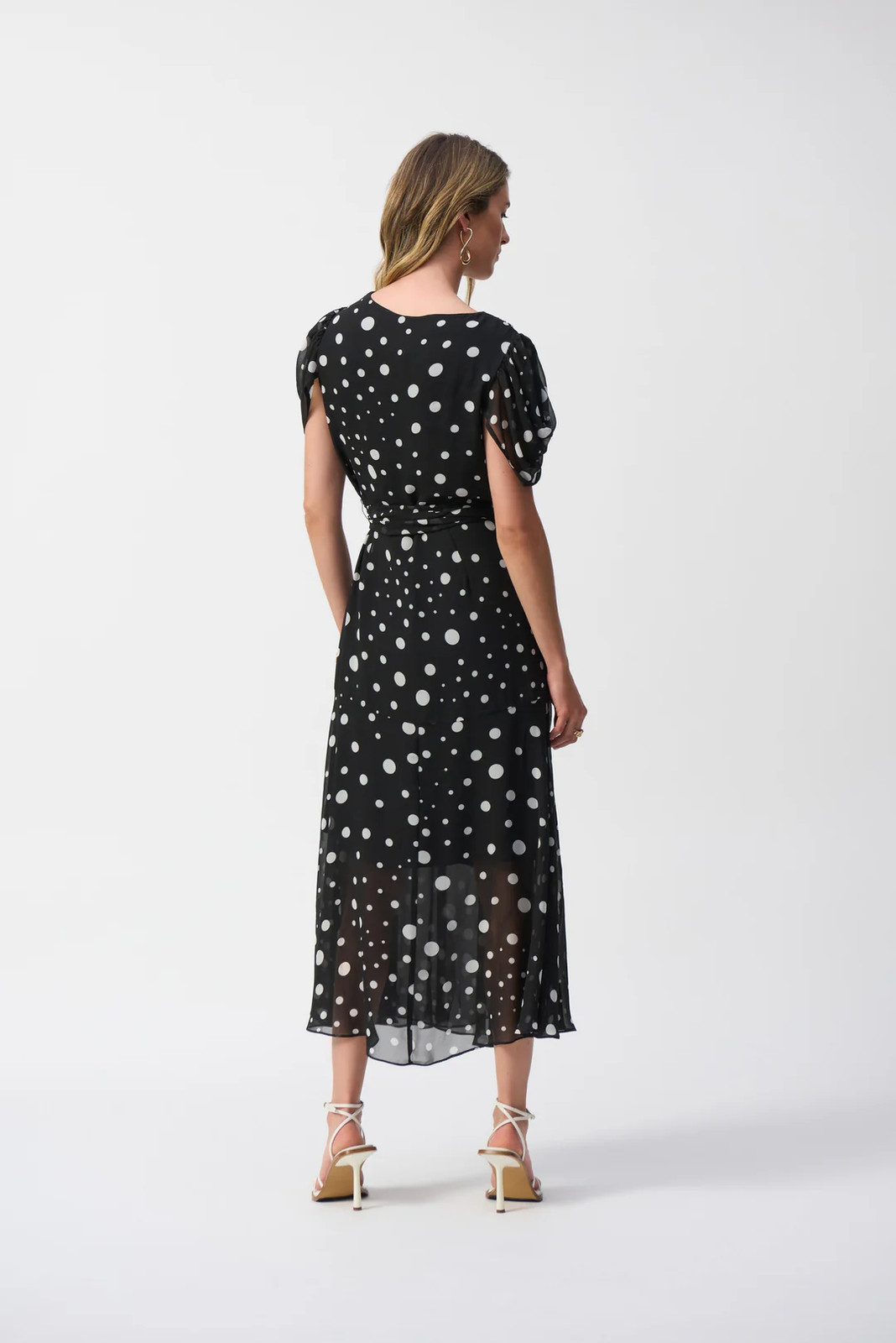 Joseph Ribkoff Black/Vanilla Dot Chiffon Belted Wrap Dress 251907