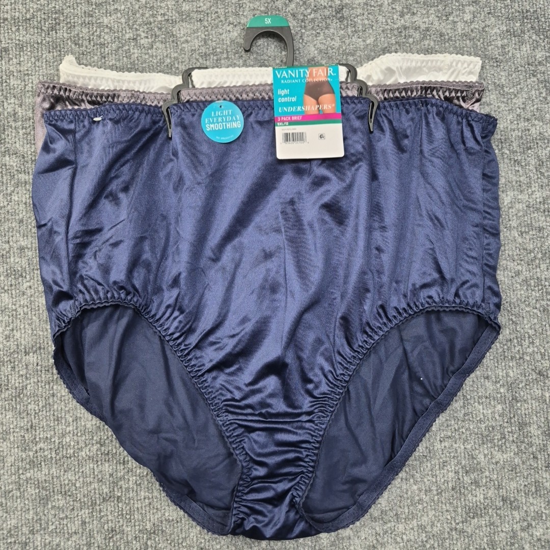5XL /12 Vanity Fair Radiant Collection 3 Pk Briefs Light Control Navy Grey White