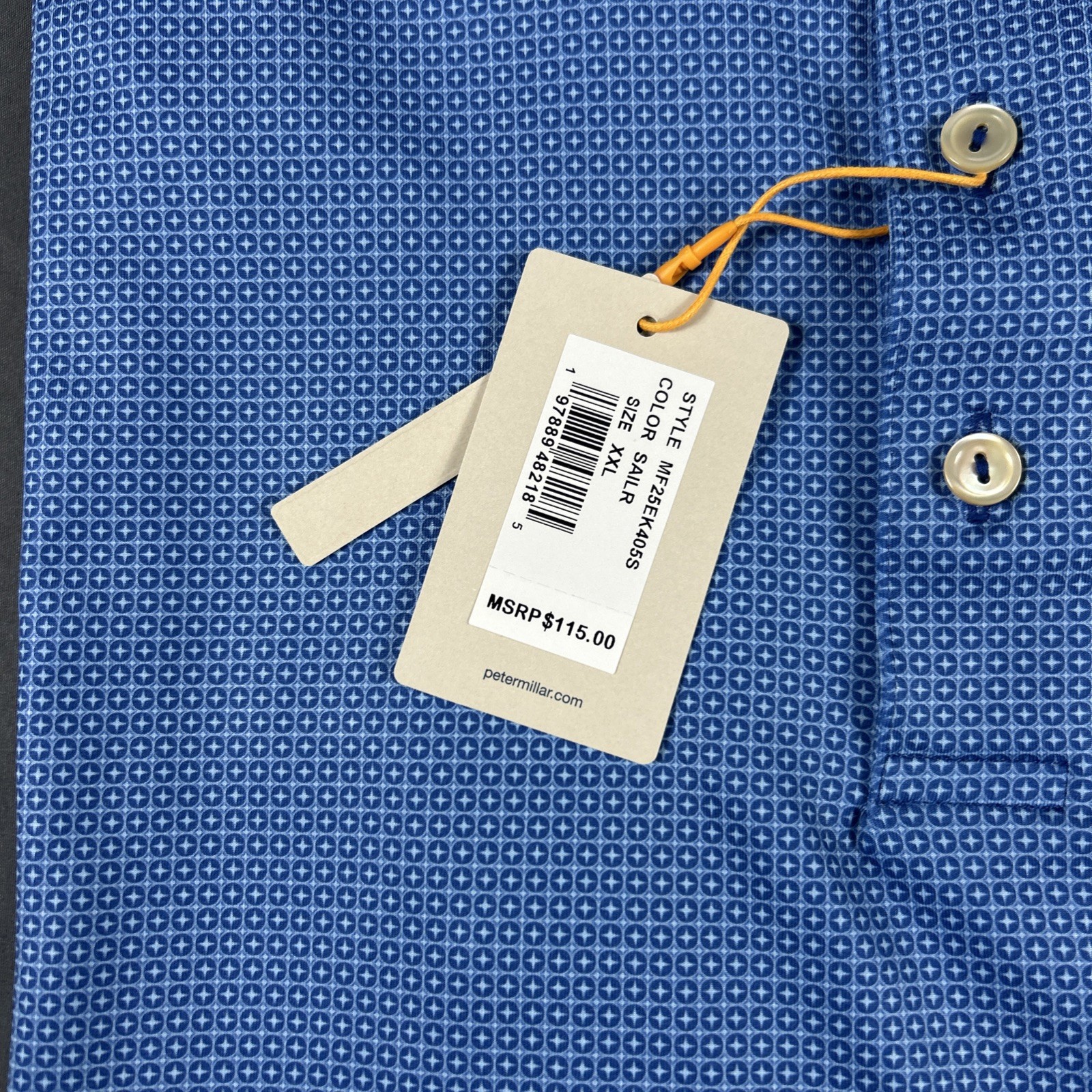 Peter Millar Golf Shirt Polo CS Summer Comfort Mick Print XXL Blue Polyester
