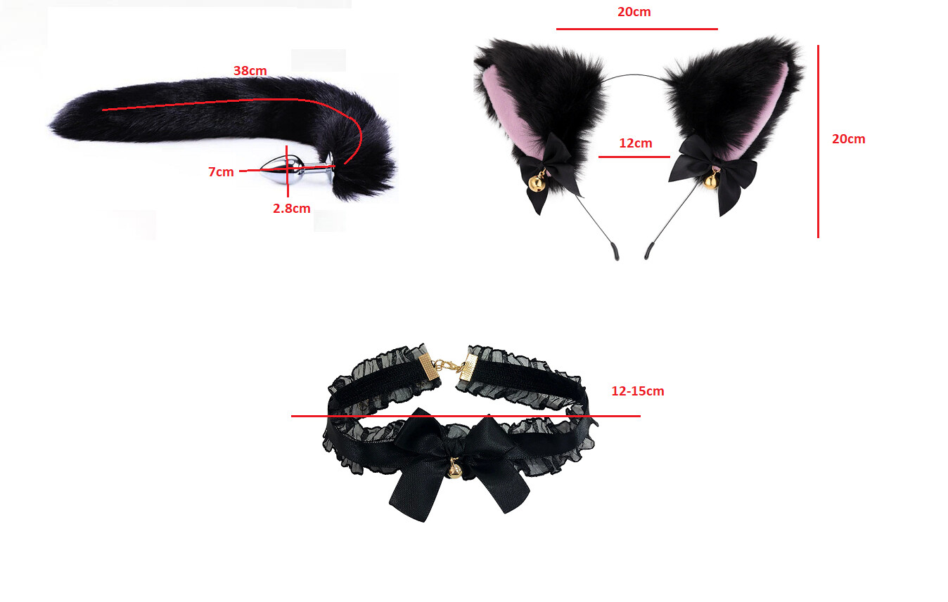 USA 4pc Set Foxtail Butt Wolftail Cat Ear Collar Tail Cute Cosplay Fantasy Anime