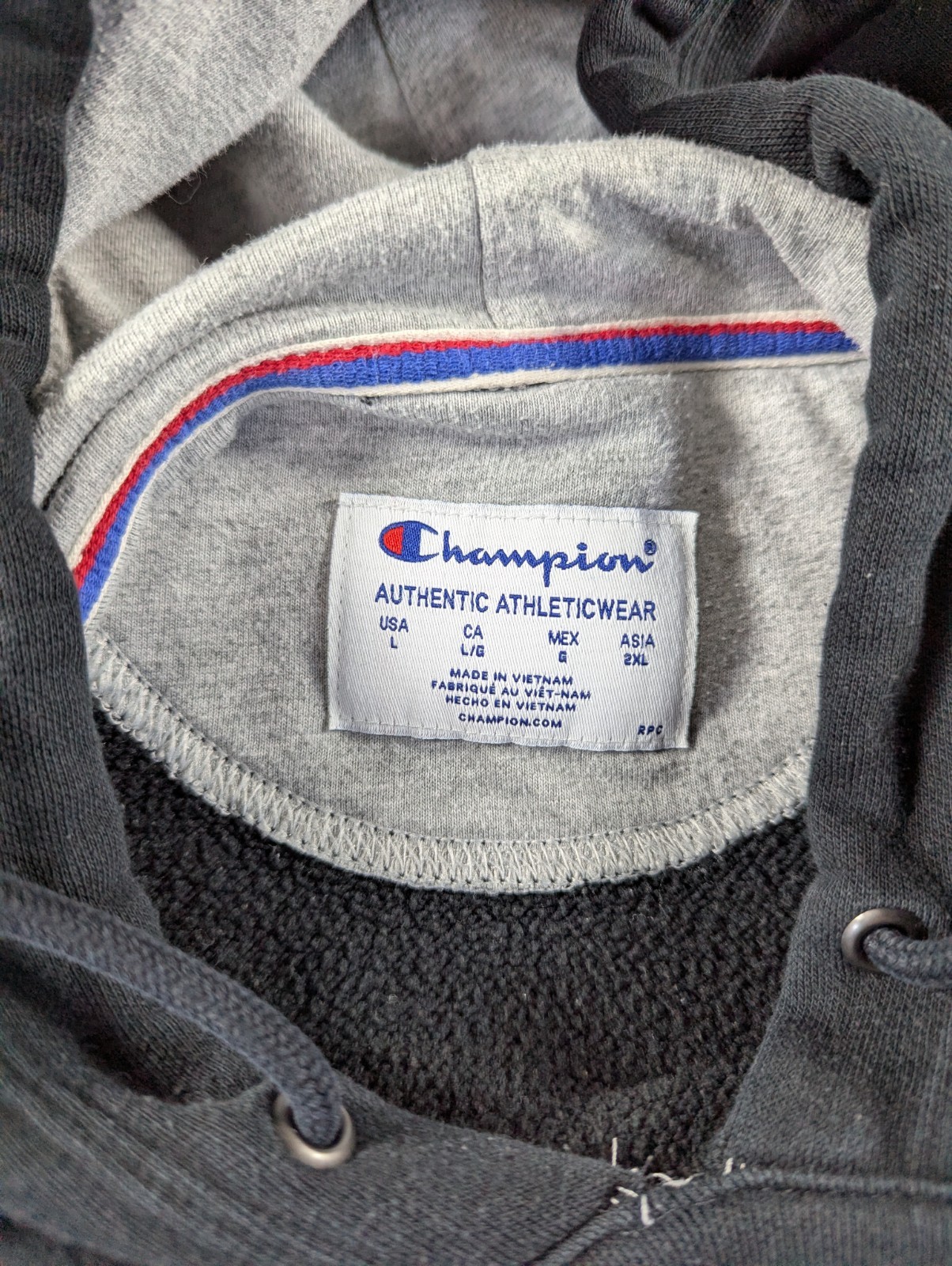 Champion Powerblend Fleece Pullover Hoodie Mens L Black Cotton Kangaroo Pocket