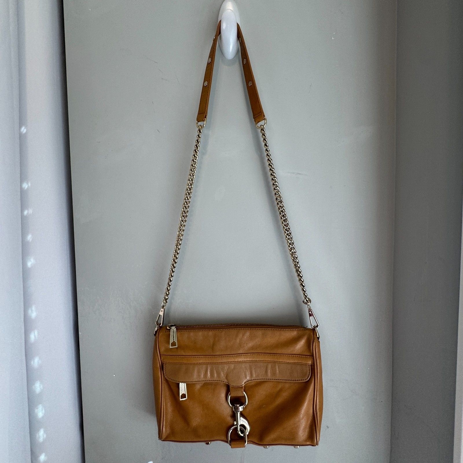 Rebecca Minkoff MAC Crossbody Bag Tan Leather Studded Chain Purse