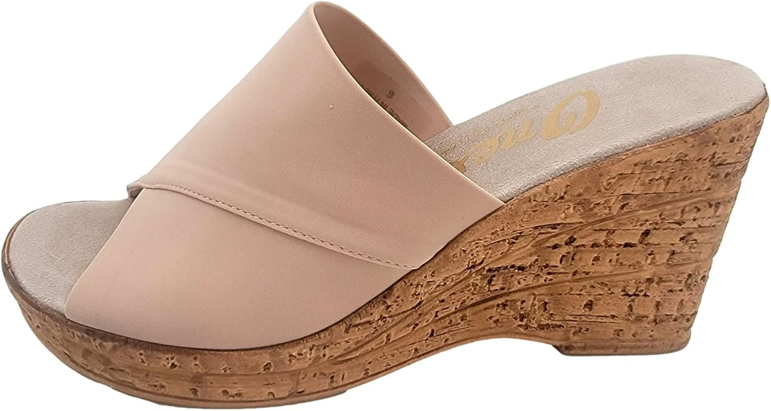 Women’s Onex Leather Wedge Slide Sandals Champagne Nude Beige Made in Italy