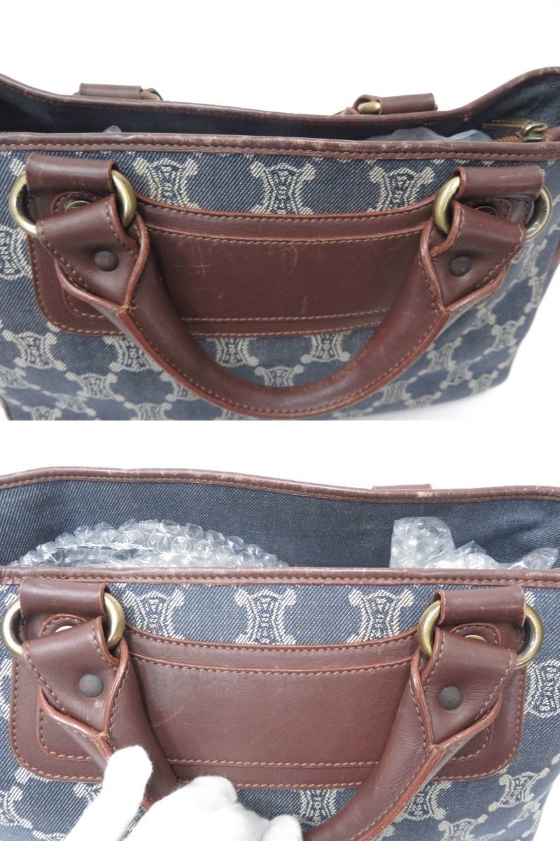 Authentic CELINE Denim Paris Macadam Canvas Leather Boogie Bag Hand Bag I#50347