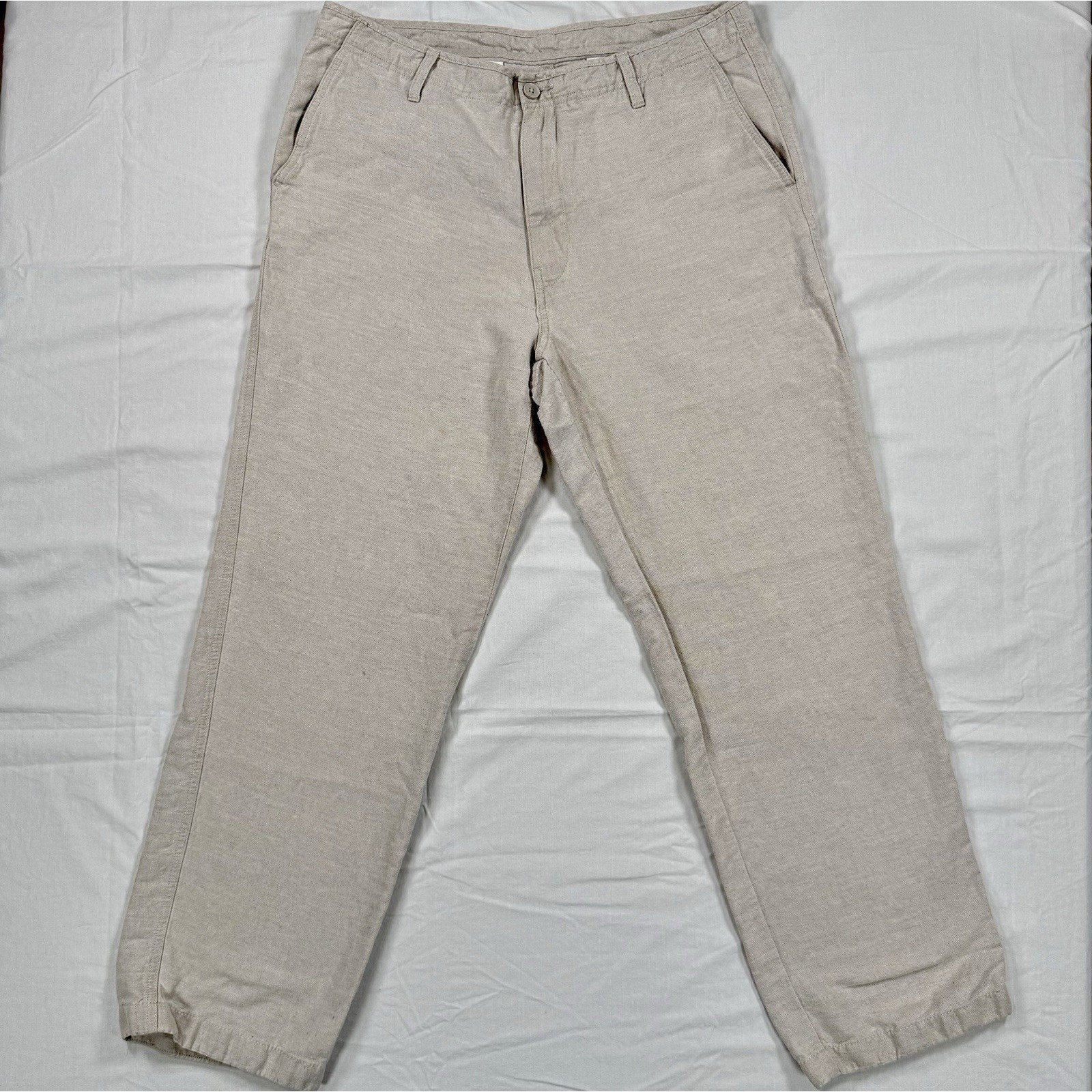 Nautica Men’s 34×32 Beige Linen Cotton Pants Flat Front Chinos