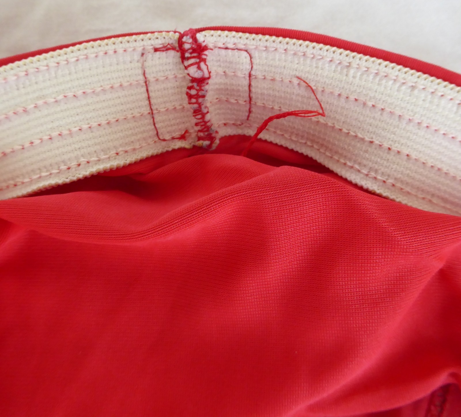 Vtg men’s full-cut brief underwear, unknown brand, red, nylon, L, USA