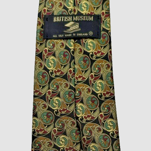 British Museum Celtic Geo Neck Tie Silk Gold Multicolor England 3 1/2×58 in