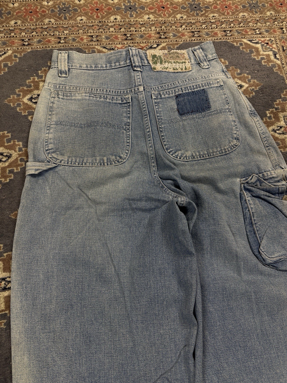 Maxon Baggy Cargo Jeans Y2K Vintage Wide Leg Light Wash Denim L
