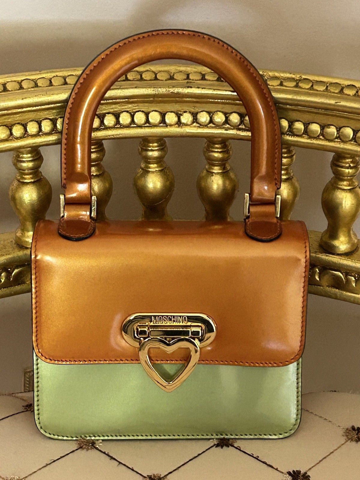 Moschino Made In Italy by Redwall heart bag Purse Top Handle Patent Leather