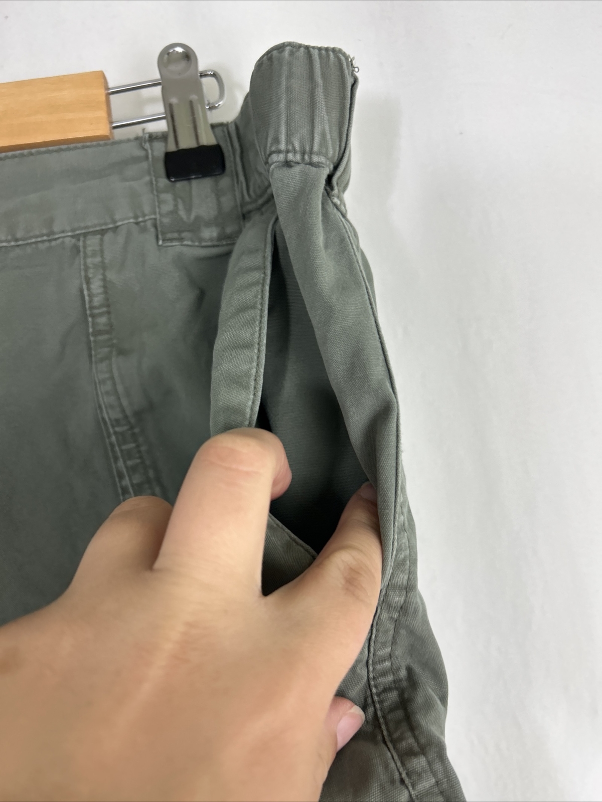 Woolrich Light Olive 38×6 Cargo Shorts Elastic Waist 3066 100% Cotton
