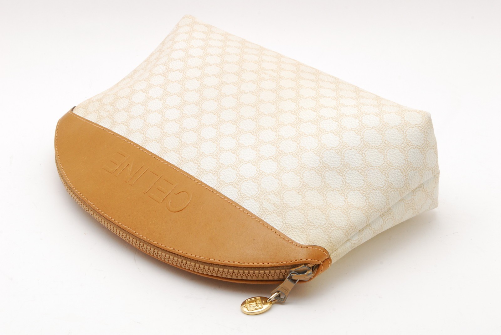 CELINE Vintage Clutch Hand Bag Pouch Macadam PVC Leather White Brown Auth #1200