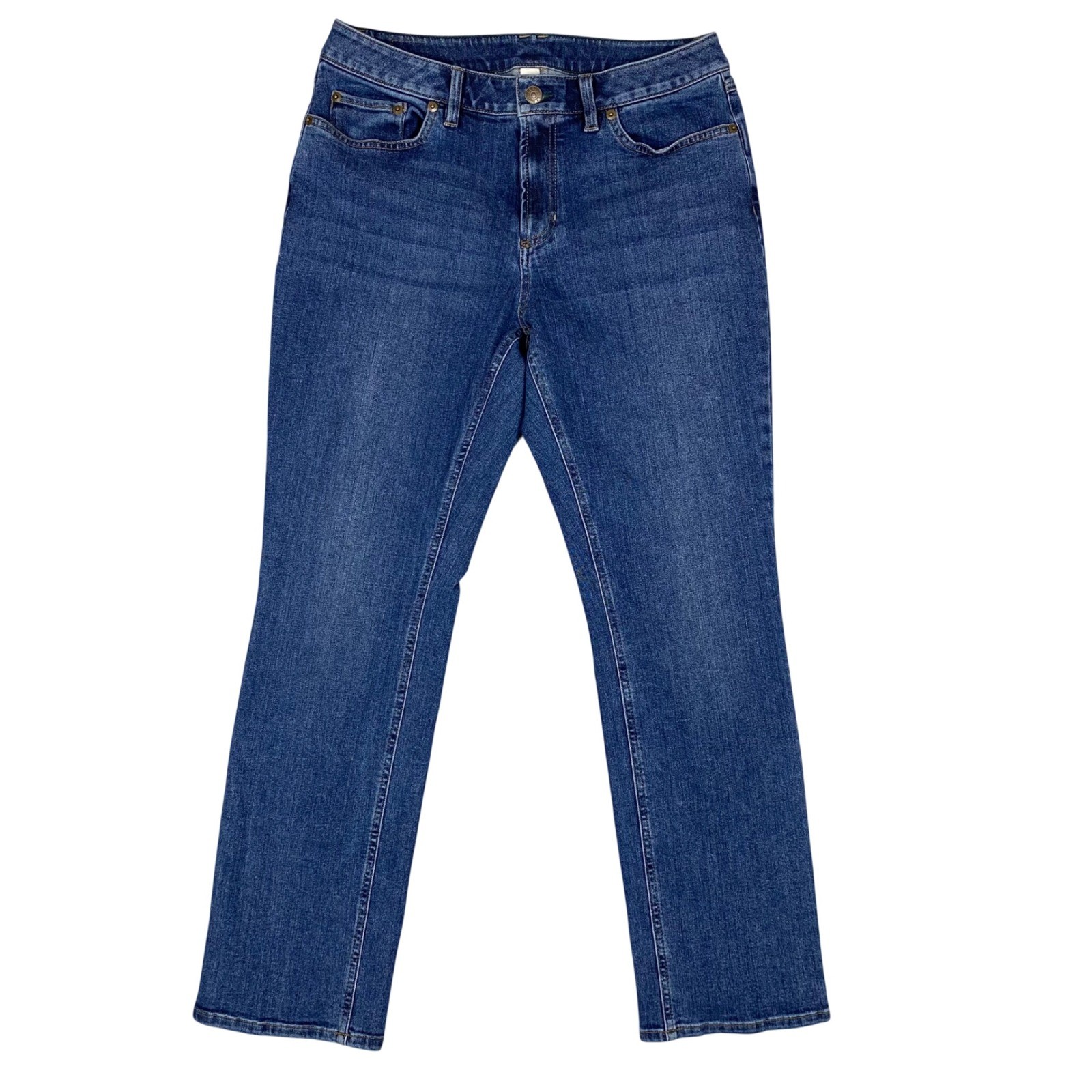 LL Bean Favorite Fit BeanFlex Straight Leg Jeans Womens 12 Reg Blue
