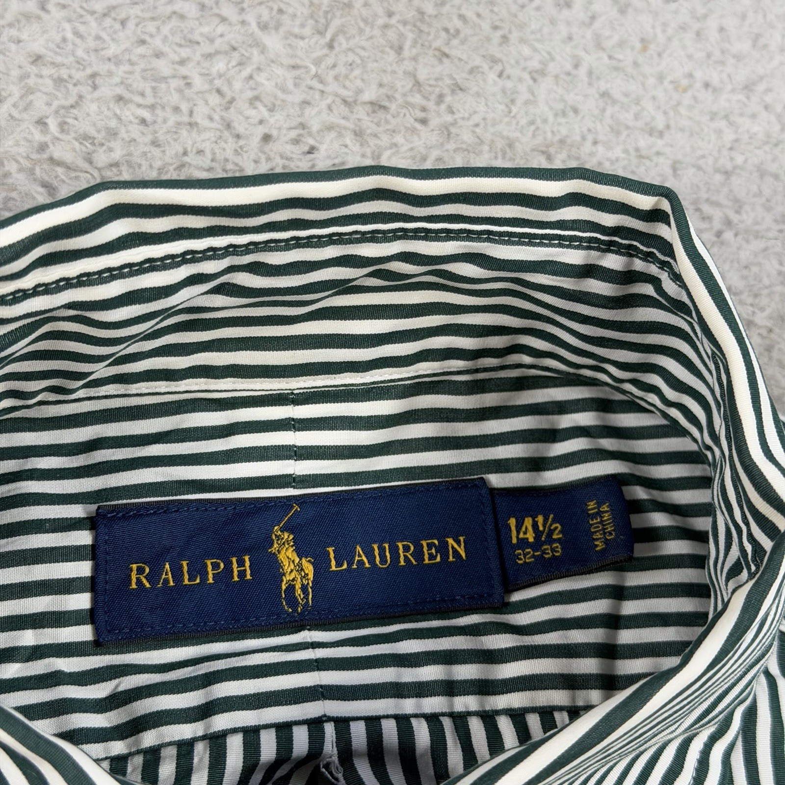 Polo Ralph Lauren Shirt Men Small Green Stripe Button Down Flesh Pony 14.5 32-33