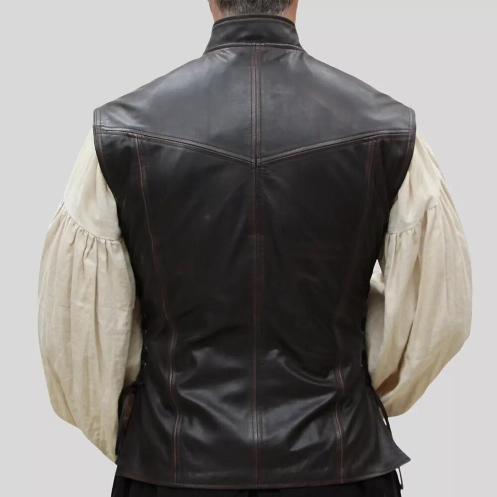 Button and straps closer leather vest brown color for men