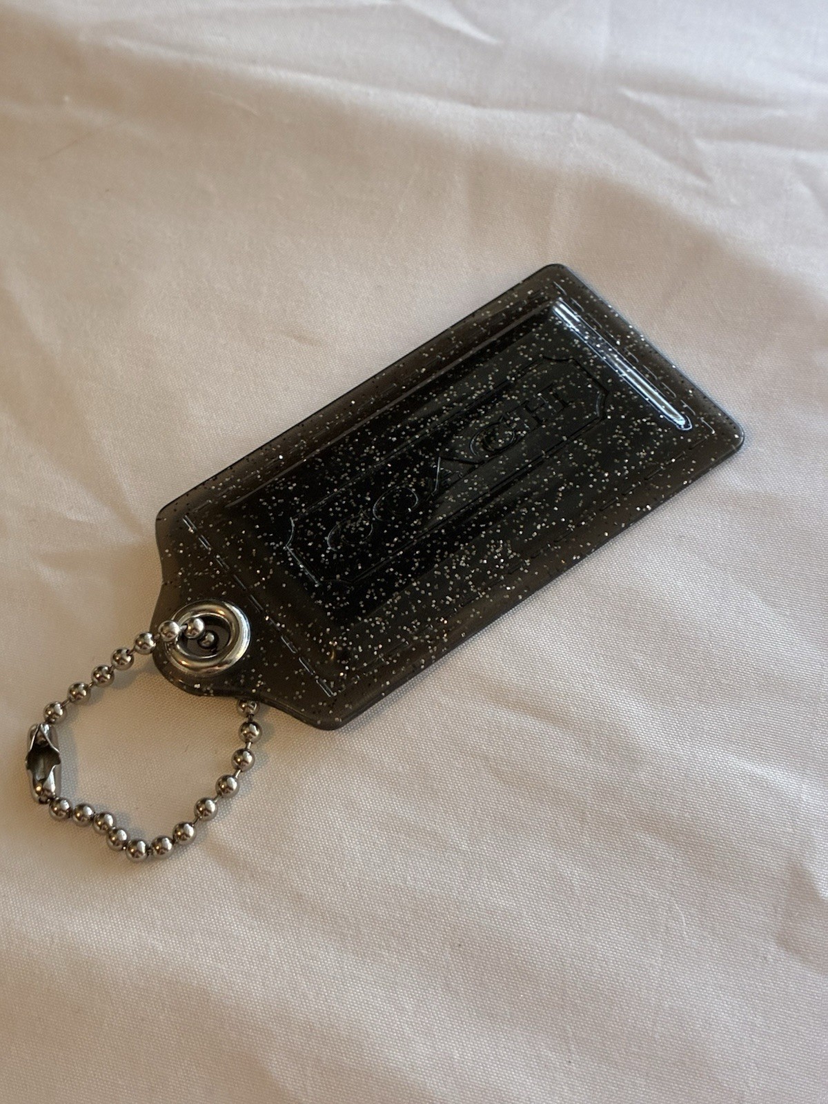 Coach Black Silver Glitter Transparent Resin Hang Tag Bag Charm