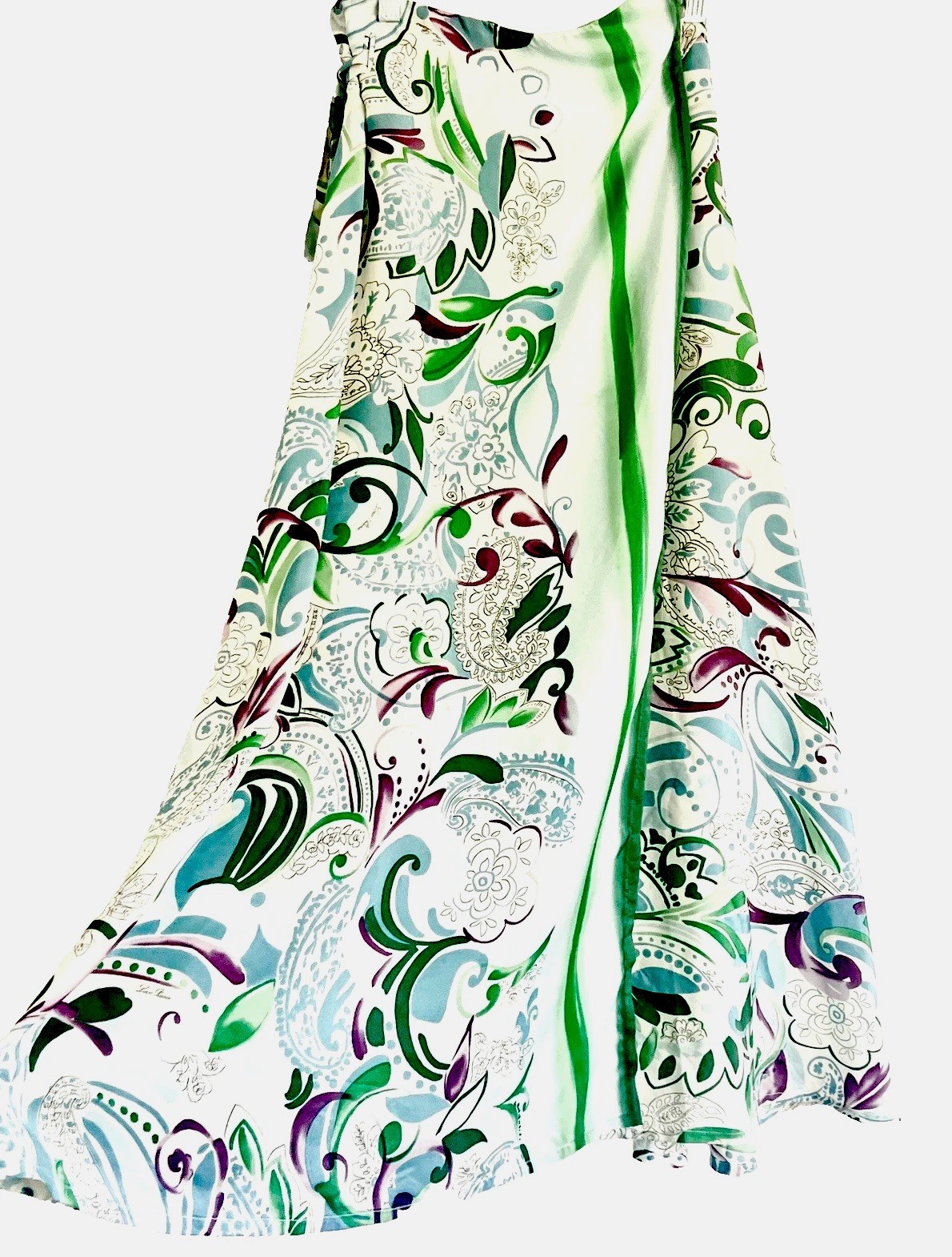Loro Piana Silk Maxi Wrap Skirt Green Paisley Italy High Waist