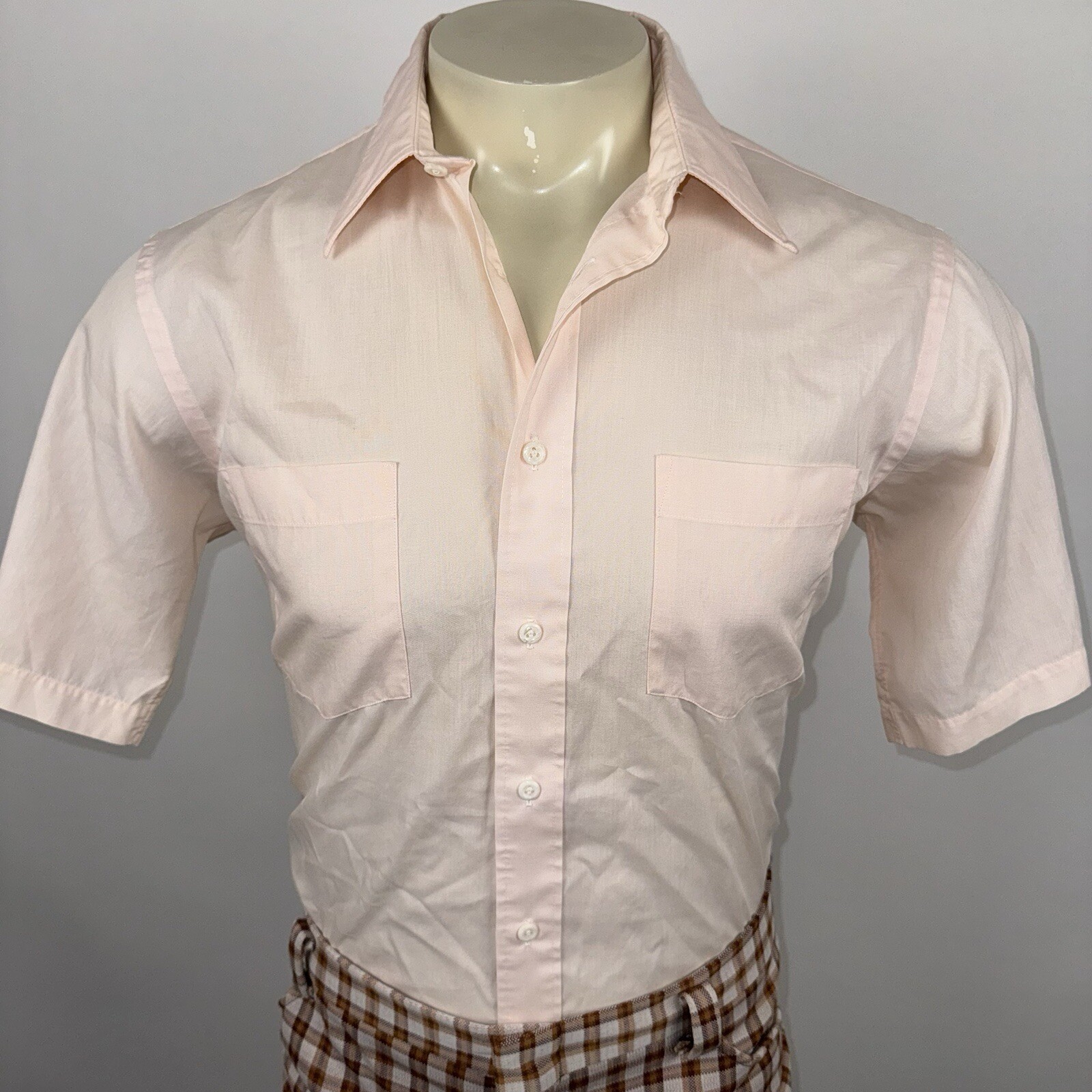 1960s Hathaway Dress Shirt Pink Vtg Madmen MCM Mod Low Slope Collar Mens Medium