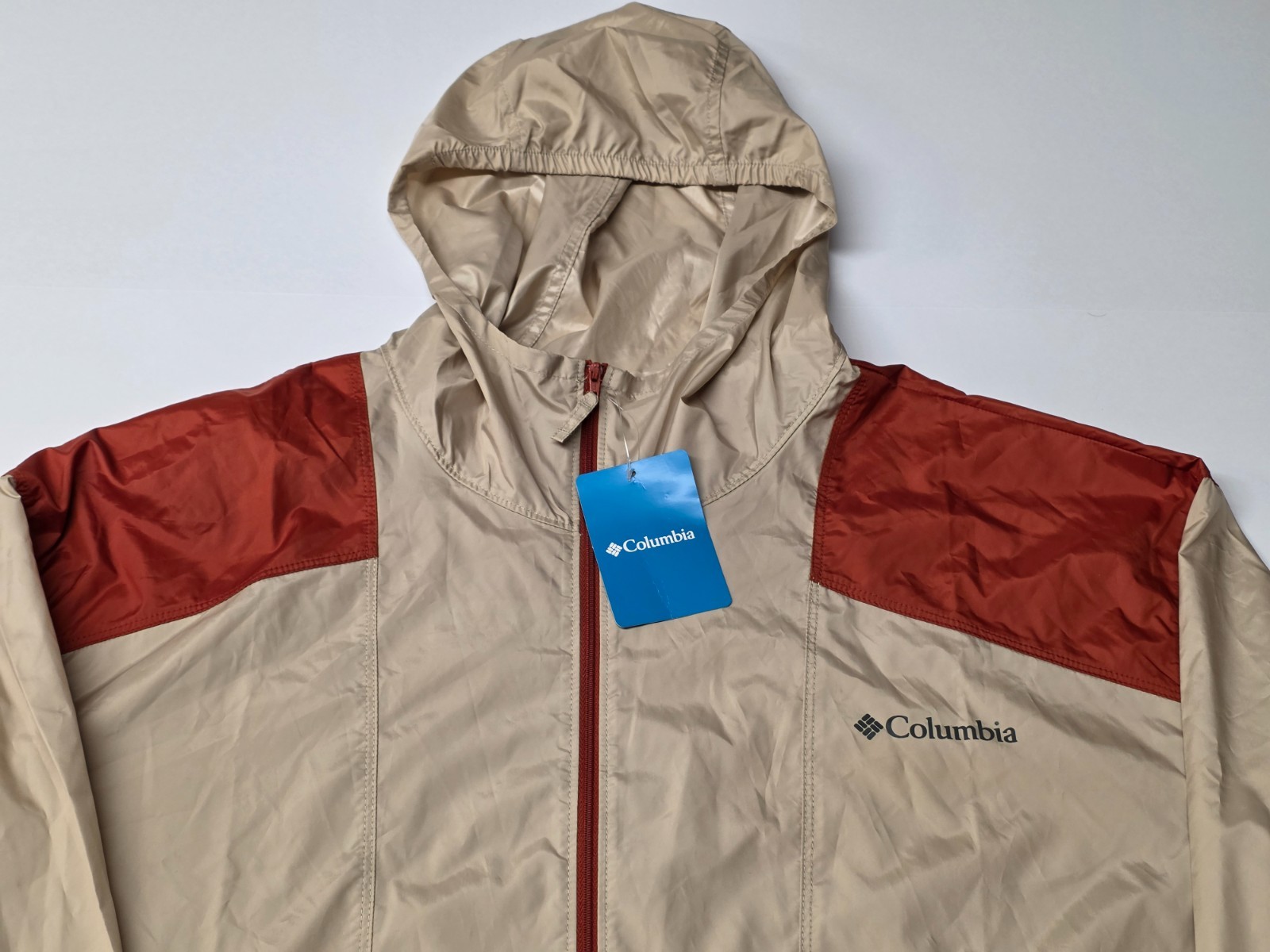 Columbia Flashback Windbreaker Jacket Hooded Beige Red Men’s XXL NWT