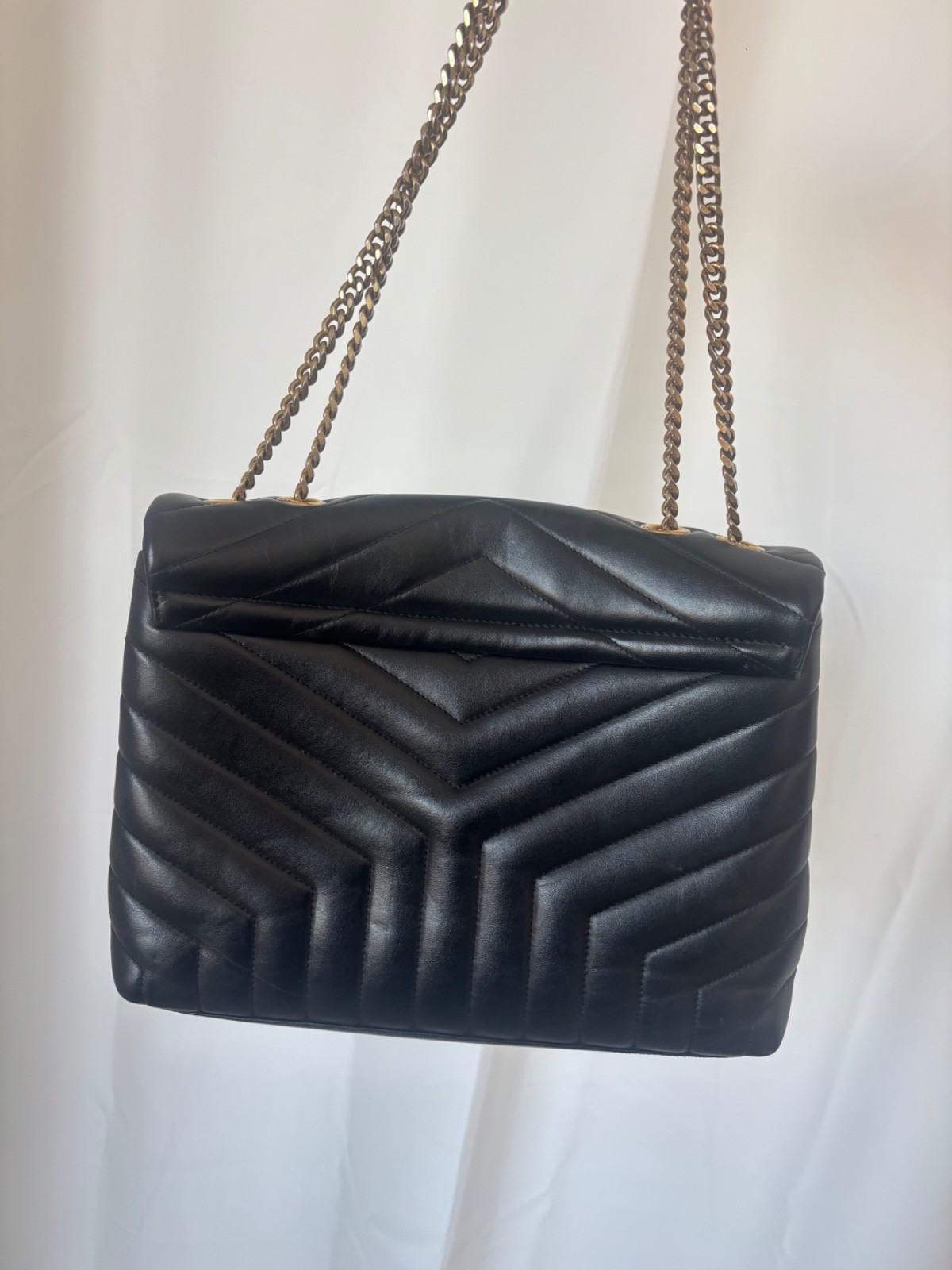Saint Laurent Loulou Bronze Hardware Shoulder Bag Medium Black Leather