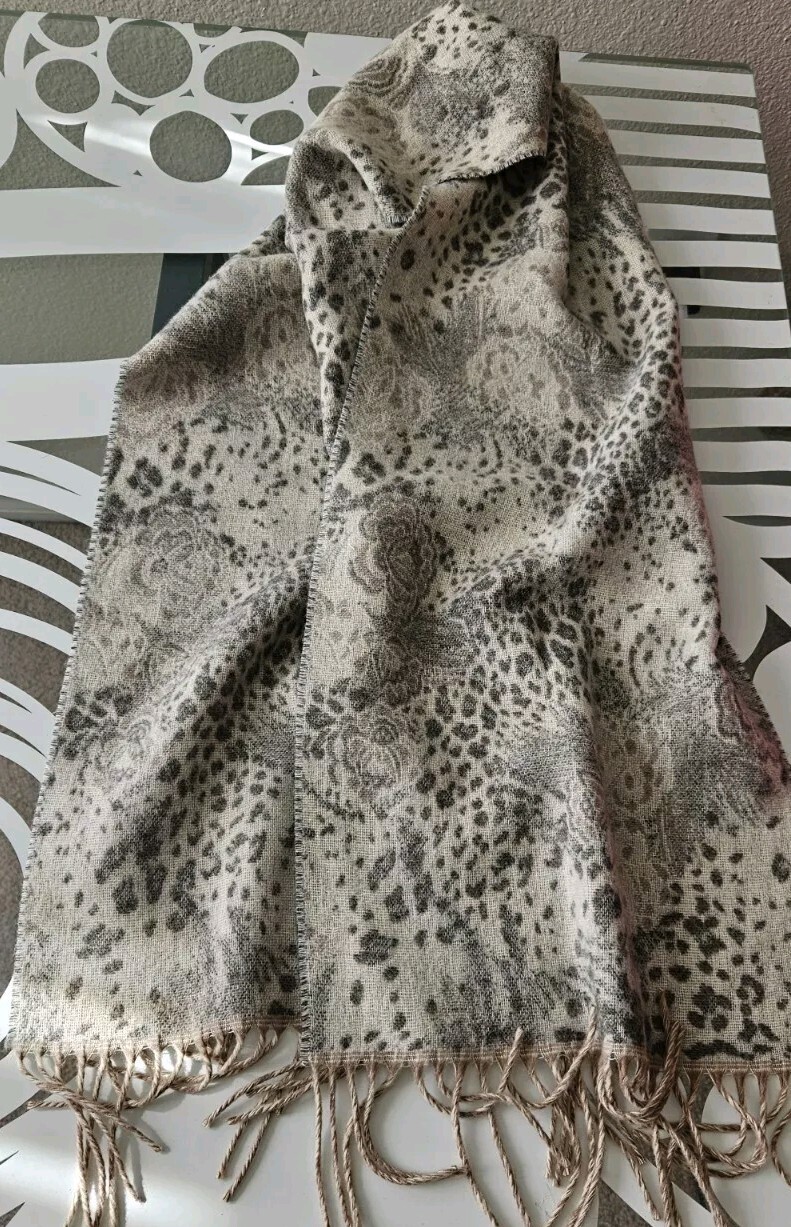 Cashmink V Fraas Scarf Gray/ Brown Made In Germany 52″x11″(approx) NB075