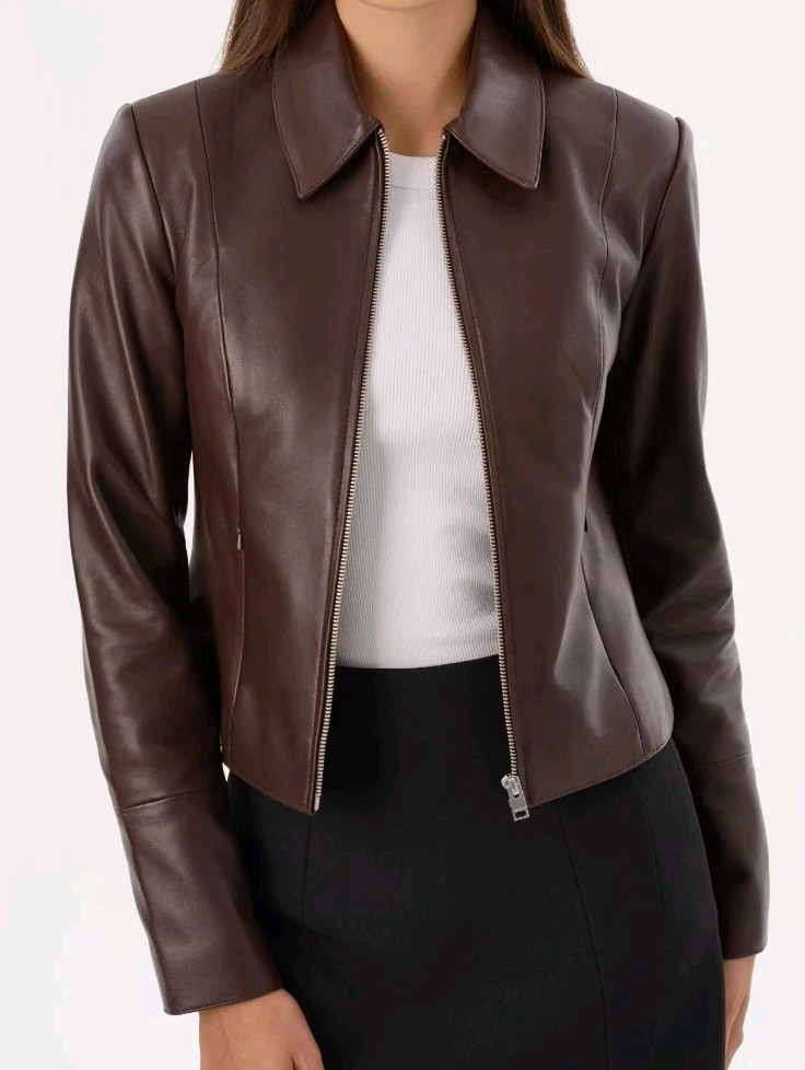 New LAMARQUE Oceana Fitted Leather Jacket Women’s Sz XS Brown NWT $595-$635 MSRP