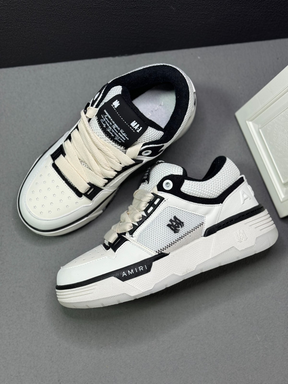 （A-M-I-R-I) MA-1 Grey White Mesh Panel Skate Sneaker Chunky Platform Sole 10