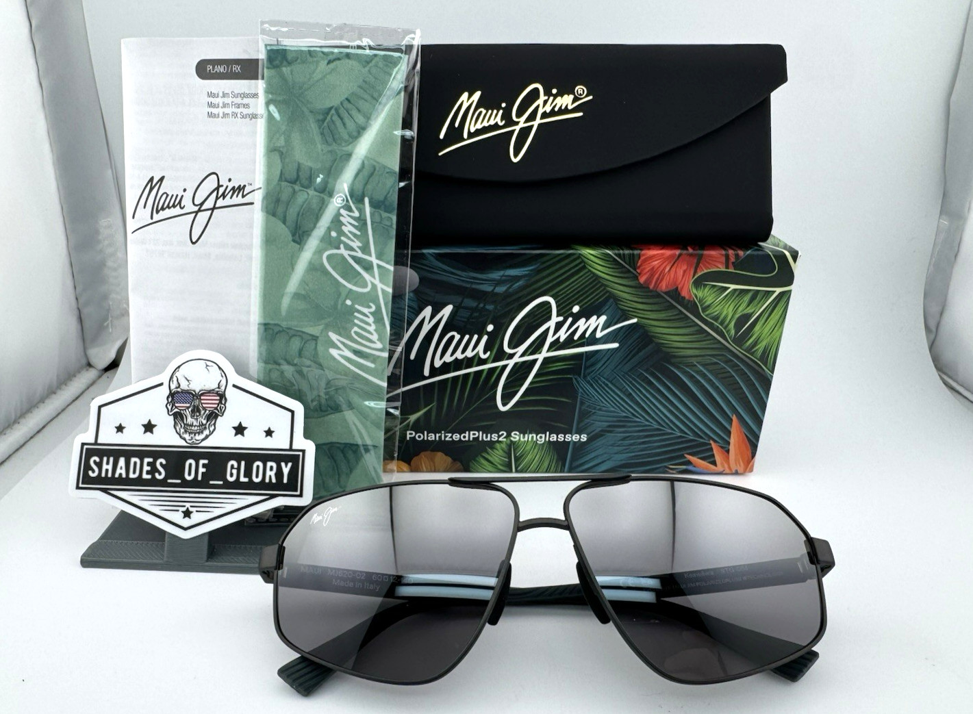 MAUI JIM KEAWAWA MJ 620-02 GUNMETAL SILVER TO BLACK AVIATOR SUNGLASSES EXCLUSIVE