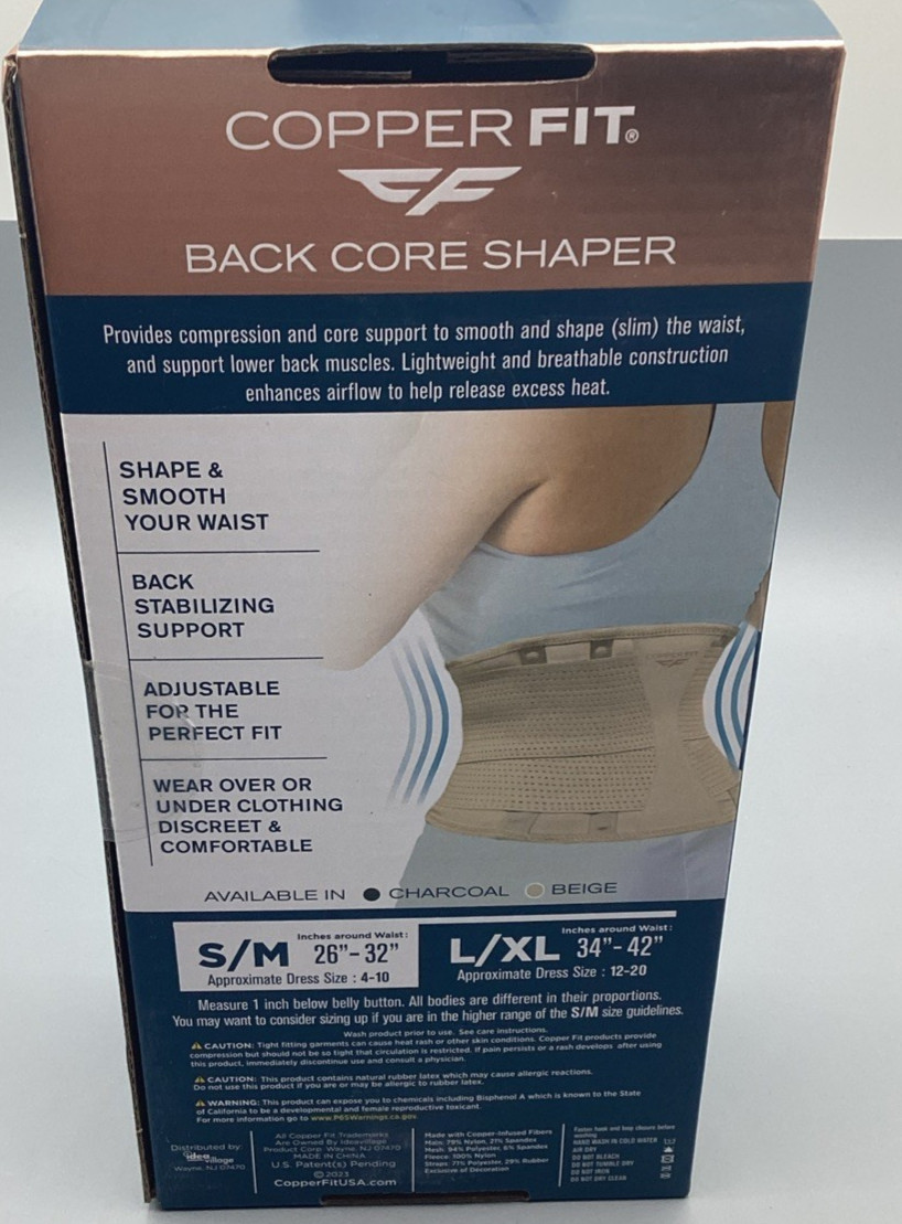 COPPER FIT CORE SHAPER SUPPORTS BACK Shapes waist S/M 26″-34″ Copper Infused New