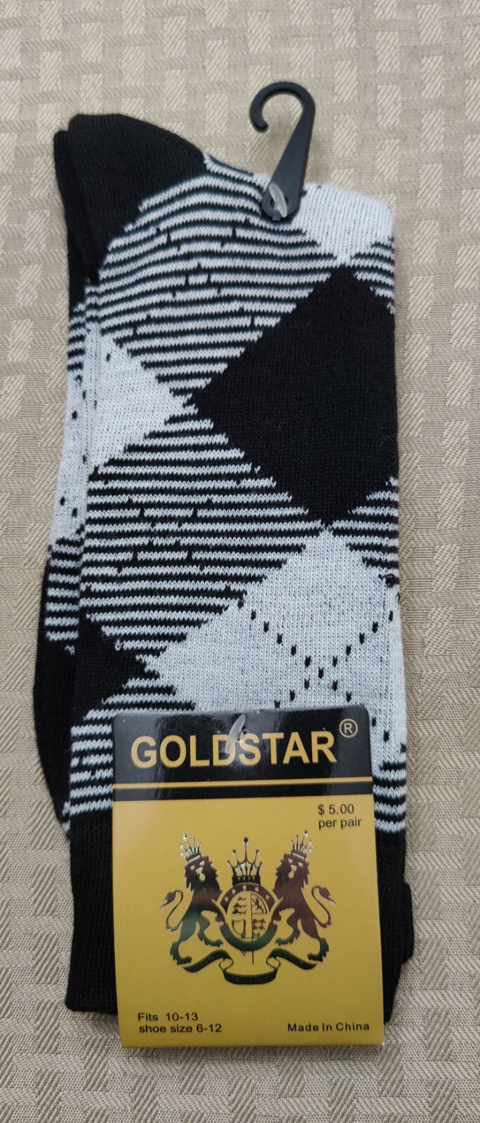 Men’s Casual Socks Goldstar Fashion Cotton Blend Black and Grey Plaid Footwear
