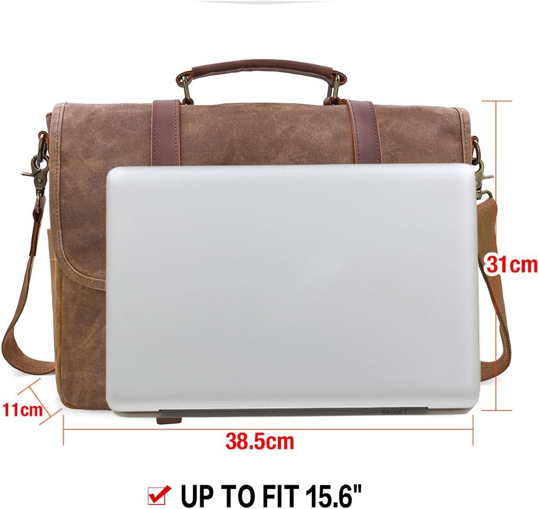 Waterproof Vintage Genuine Leather Messenger Bag 15.6 Inch Laptop – Brown