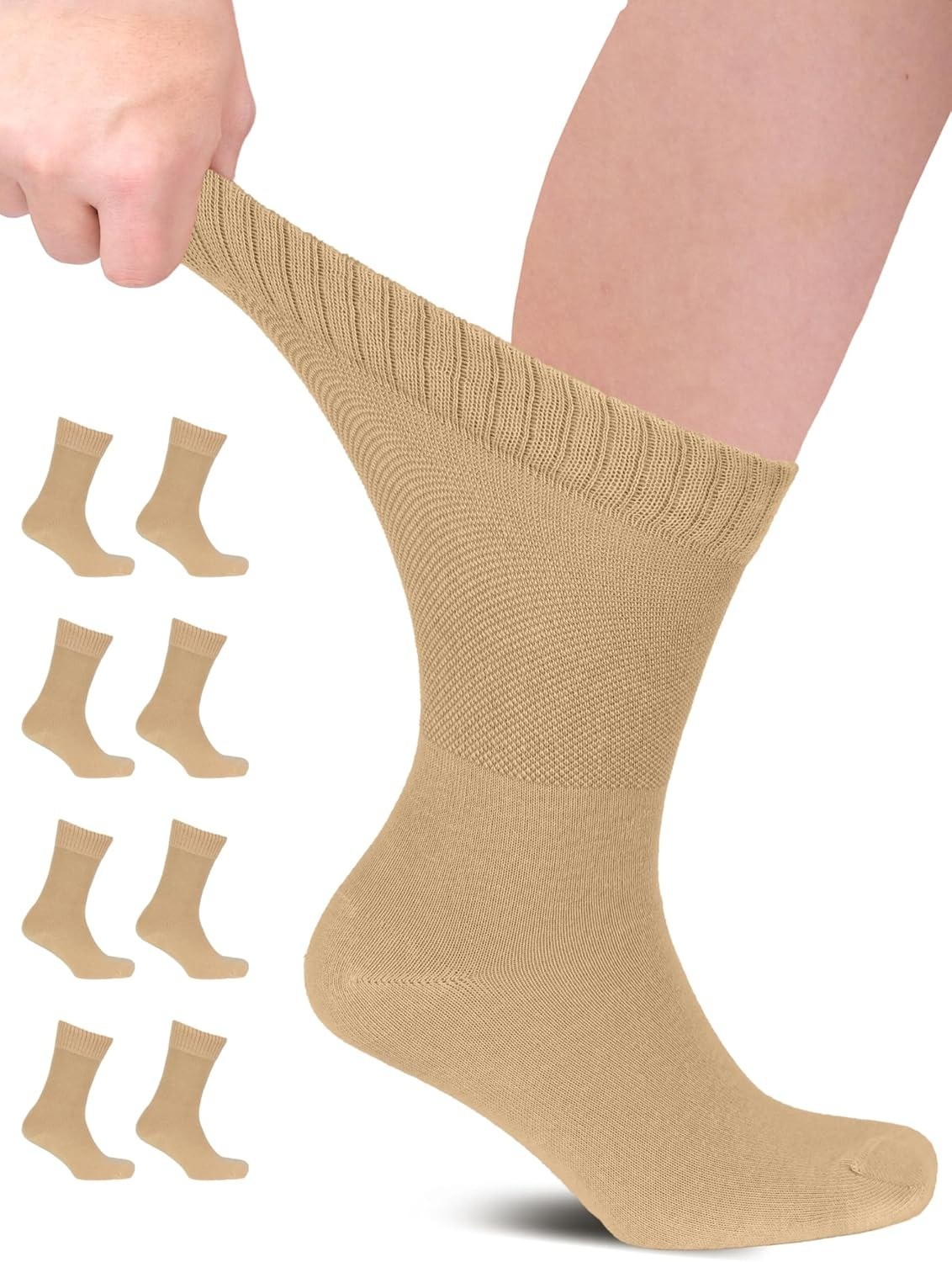 Hugh Ugoli Mens Cotton Diabetic Crew Socks, Seamless Size: M/L/XL, 8 Pairs