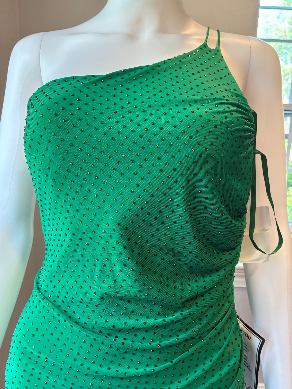 Crystal Doll green one shoulder studded gown Size US 5
