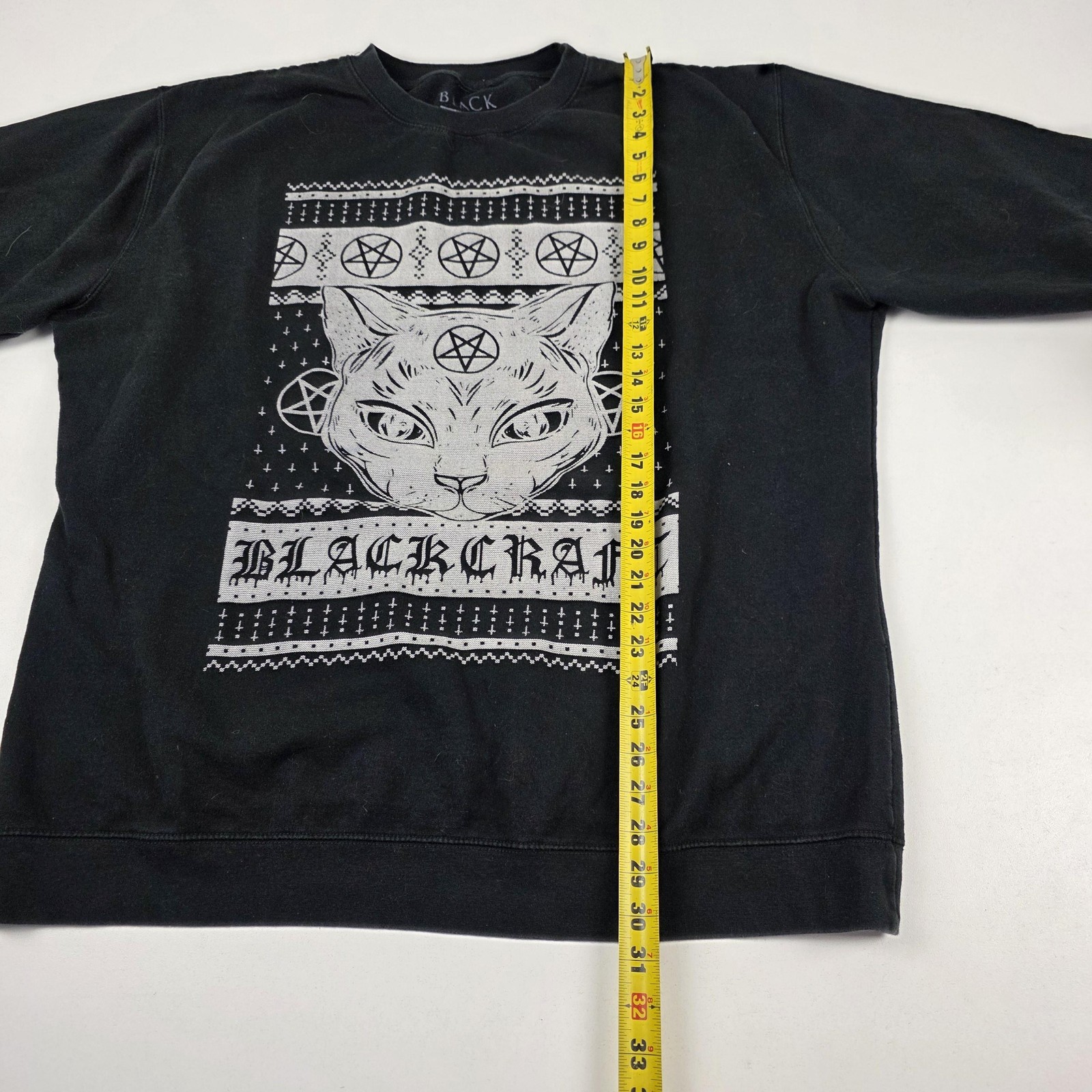 Blackcraft Sweatshirt Mens L/XL Black Cat Pentagram Graphic Pullover Goth