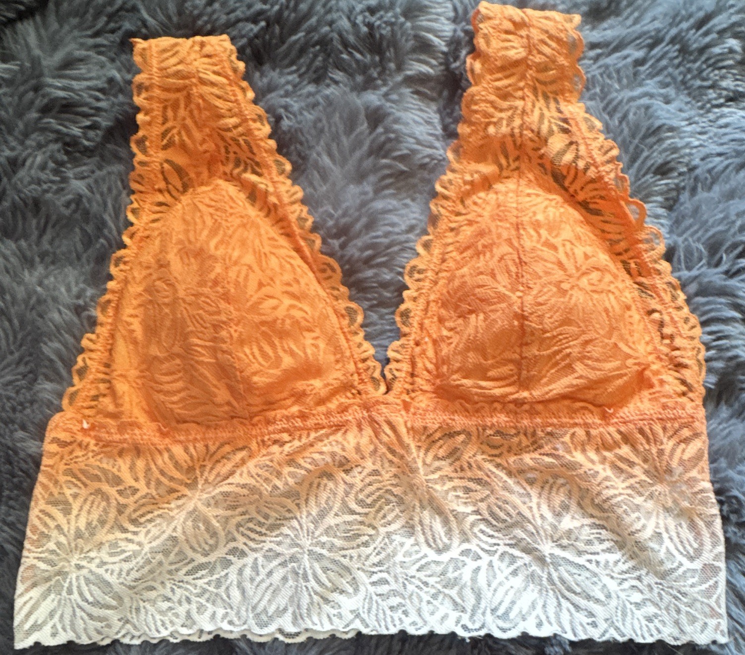 Aerie Wireless Lace Floral Bralette Pullover Adjustable Straps L/G Orange/White