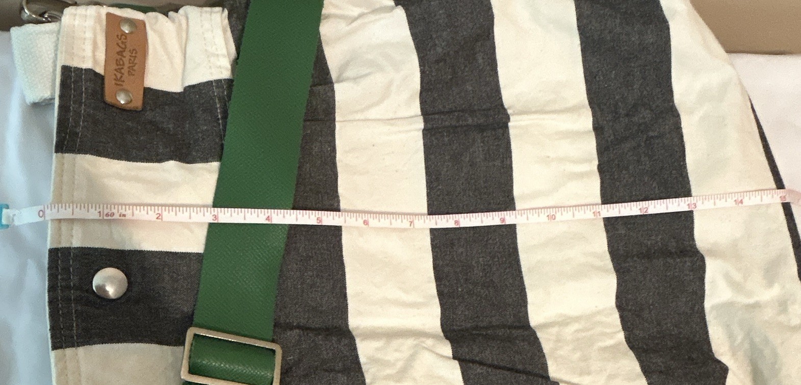 IKABAGS Paris Striped Shoulder Bag, Adjustable Green Strap, Snap, Pockets