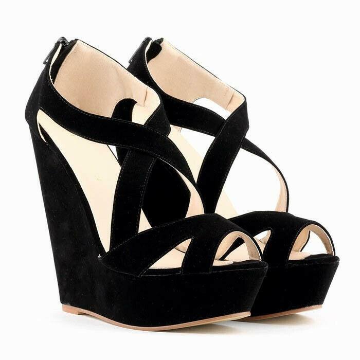 Fashion Women’s Peep Toe Sandals Faux Suede Wedge High Heel Party Casual Shoes
