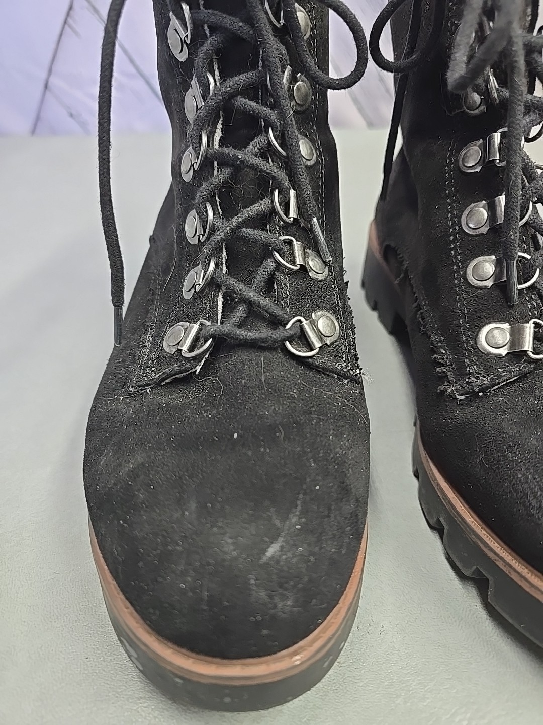 Cliffs Hiking Boots Black Faux Suede Size 9.5 M Wmns Lace Up Rugged Rubber Tread