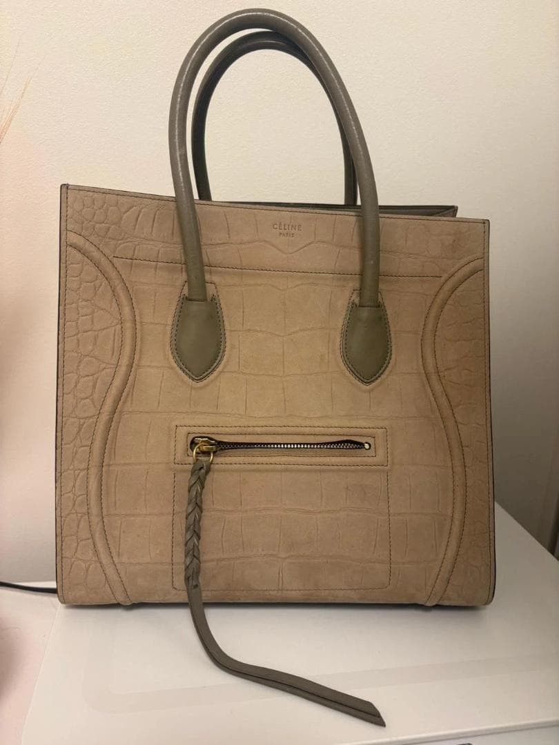 Celine Luggage Phantom Taupe Greige Matte Crocodile Embossed