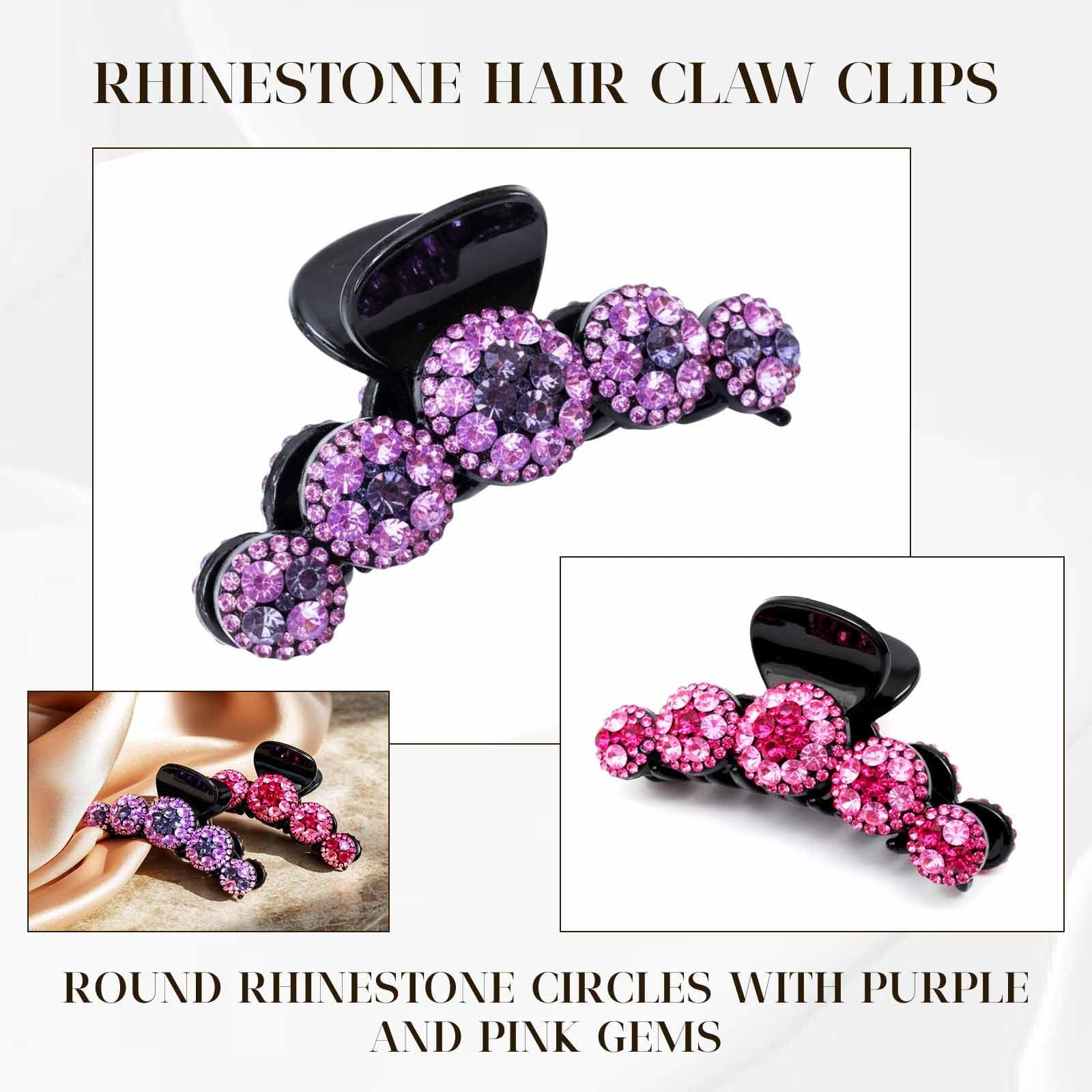 Pecieco Pink Rhinestone Hair Claw Clip 1 Count (Pack of 2), a-Pink & Purple